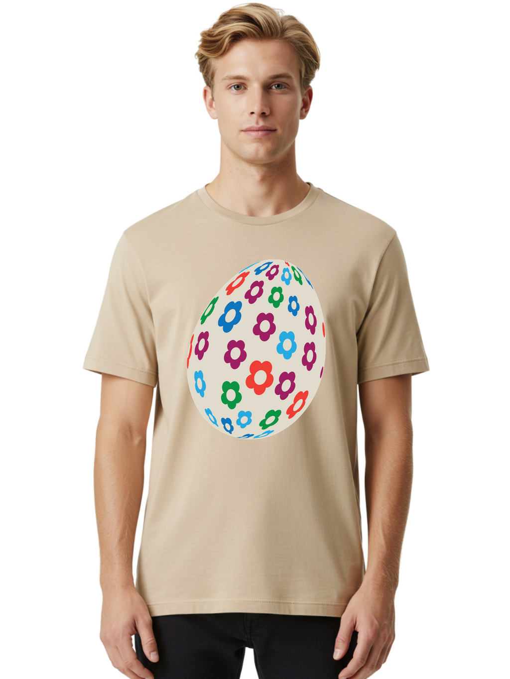 Floral-Egg-1 Men'S Graphic Tee, 100% Cotton, Comfortable Casual Summer Wear, Machine Washable, Colorful Flowers, Easter Egg Decoration, Floral Pattern, Pastel Colors, Festive Design, Spring Theme, Easter Celebration Aac729