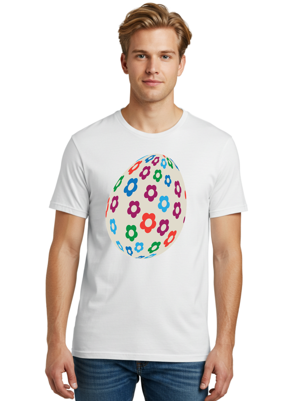 Floral-Egg-1 Men'S Graphic Tee, 100% Cotton, Comfortable Casual Summer Wear, Machine Washable, Colorful Flowers, Easter Egg Decoration, Floral Pattern, Pastel Colors, Festive Design, Spring Theme, Easter Celebration Aac729