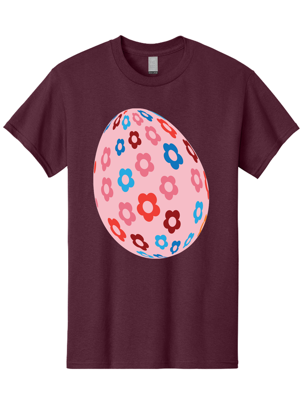 Floral-Egg-2 Men'S Graphic Tee, 100% Cotton, Comfortable Casual Summer Wear, Machine Washable, Easter Egg, Floral Pattern, Pink Background, Red Flowers, Blue Flowers, Colorful Design, Spring Theme, Easter Decoration, Digital Illustration, Aac730