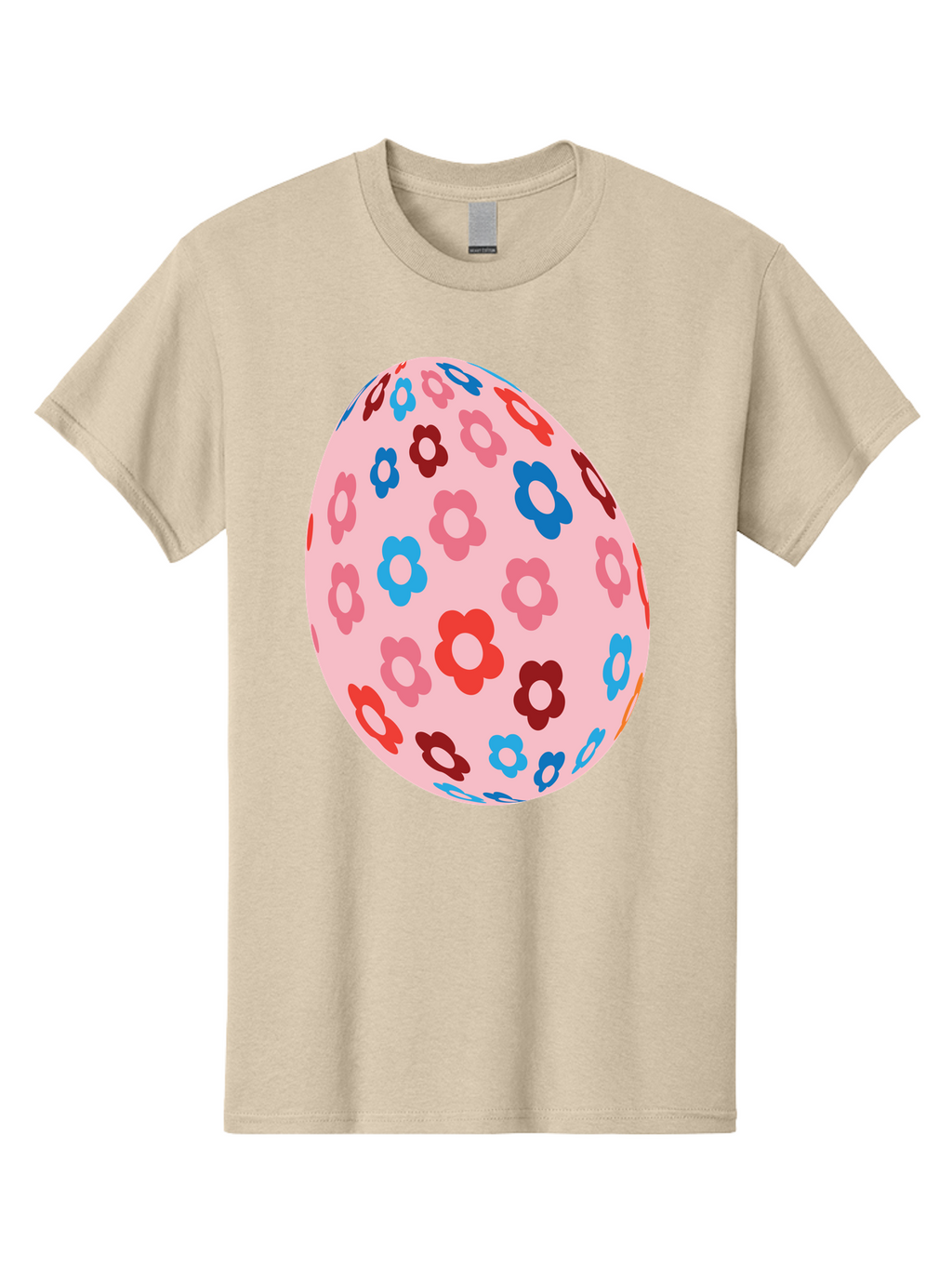Floral-Egg-2 Men'S Graphic Tee, 100% Cotton, Comfortable Casual Summer Wear, Machine Washable, Easter Egg, Floral Pattern, Pink Background, Red Flowers, Blue Flowers, Colorful Design, Spring Theme, Easter Decoration, Digital Illustration, Aac730