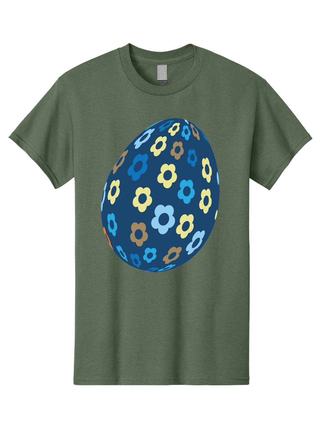 Floral-Egg-3 Men'S Graphic Tee, 100% Cotton, Comfortable Casual Summer Wear, Machine Washable, Easter Egg, Floral Pattern, Pastel Colors, Blue Egg, Yellow Flowers, Brown Flowers, Light Blue Flowers, Spring Theme, Easter Decoration Aac731