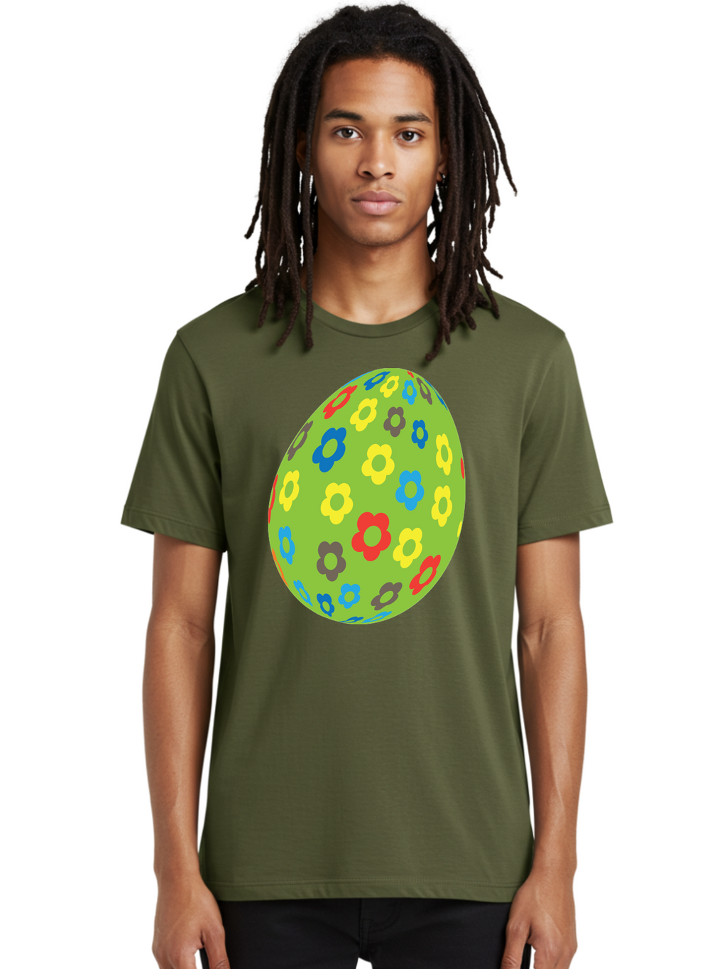 Floral-Egg Men'S Graphic Tee, 100% Cotton, Comfortable Casual Summer Wear, Machine Washable, Decorated Egg, Floral Pattern, Colorful Flowers, Easter Egg Decoration, Spring Theme, Festive Design, Cartoon Style, Red, Blue, Yellow, Purple Flowers Aac732