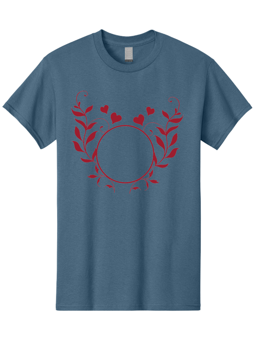 Floral-Heart-Design Men'S Graphic Tee, 100% Cotton, Comfortable Casual Summer Wear, Machine Washable, Floral Frame, Heart Decoration, Circular Border, Leafy Design, Red Hearts, Romantic Theme, Elegant Frame, Valentine'S Day Decor Aac734