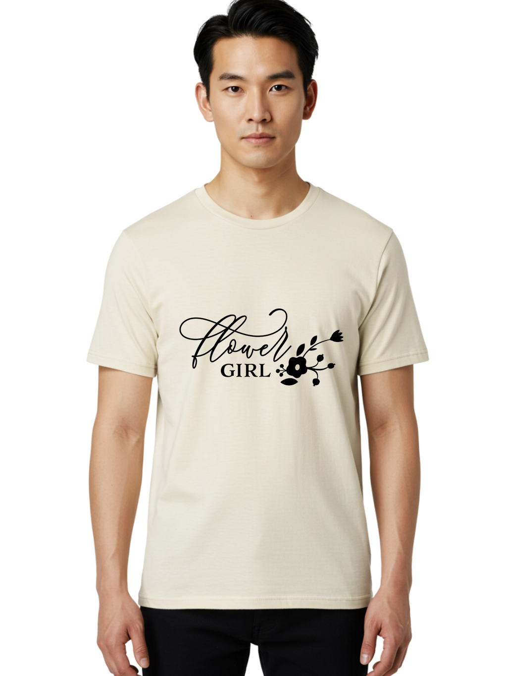 Flower-Girl Men'S Graphic Tee, 100% Cotton, Comfortable Casual Summer Wear, Machine Washable, Flower Girl, Beautiful Floral Designs, Elegance, Cursive Script, Blooming Flowers, Feminine Charm, Delicate Illustrations, Floral Arrangements Aac736