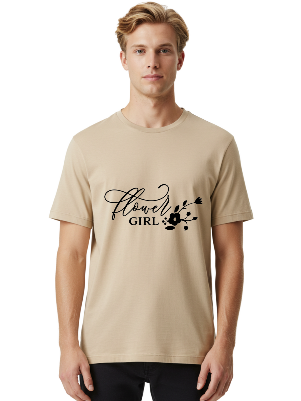Flower-Girl Men'S Graphic Tee, 100% Cotton, Comfortable Casual Summer Wear, Machine Washable, Flower Girl, Beautiful Floral Designs, Elegance, Cursive Script, Blooming Flowers, Feminine Charm, Delicate Illustrations, Floral Arrangements Aac736