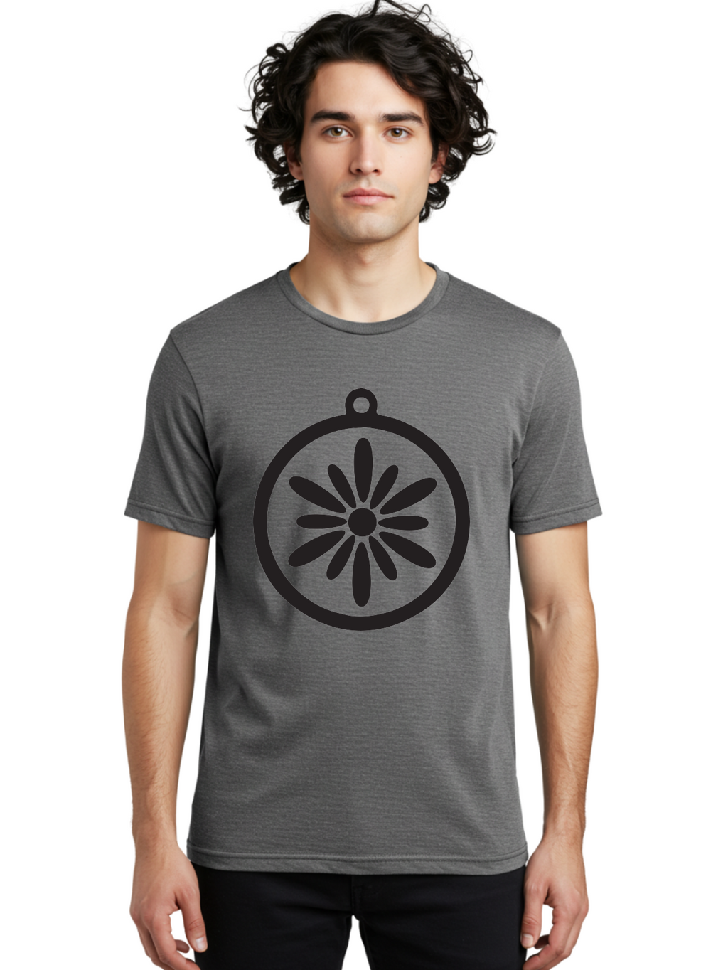 Flower-Pendant Men'S Graphic Tee, 100% Cotton, Comfortable Casual Summer Wear, Machine Washable, Flower Pendant, Minimalist Design, Circular Shape, Floral Motif, Simple Jewelry, Elegant Accessory, Modern Charm, Stylized Bloom Aac737