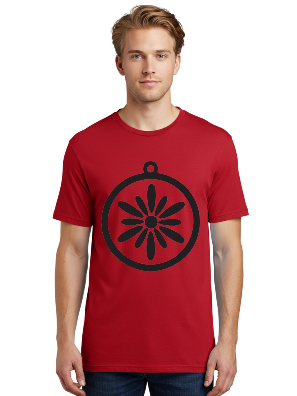 Flower-Pendant Men'S Graphic Tee, 100% Cotton, Comfortable Casual Summer Wear, Machine Washable, Flower Pendant, Minimalist Design, Circular Shape, Floral Motif, Simple Jewelry, Elegant Accessory, Modern Charm, Stylized Bloom Aac737