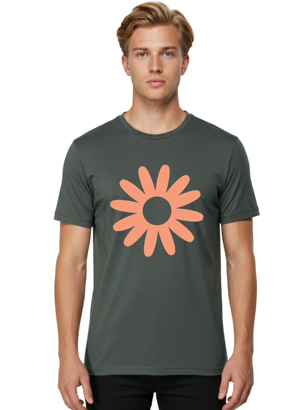 Flower Men'S Graphic Tee, 100% Cotton, Comfortable Casual Summer Wear, Machine Washable, Simple Flower Design, Pink Petals, Minimalist Illustration, Floral Pattern, Graphic Design Element, Pastel Colors, Cute Graphics Aac738