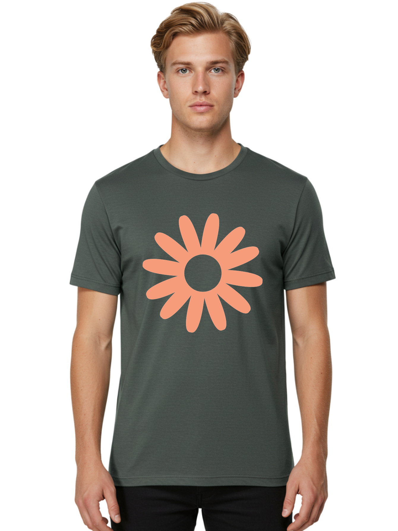 Flower Men'S Graphic Tee, 100% Cotton, Comfortable Casual Summer Wear, Machine Washable, Simple Flower Design, Pink Petals, Minimalist Illustration, Floral Pattern, Graphic Design Element, Pastel Colors, Cute Graphics Aac738