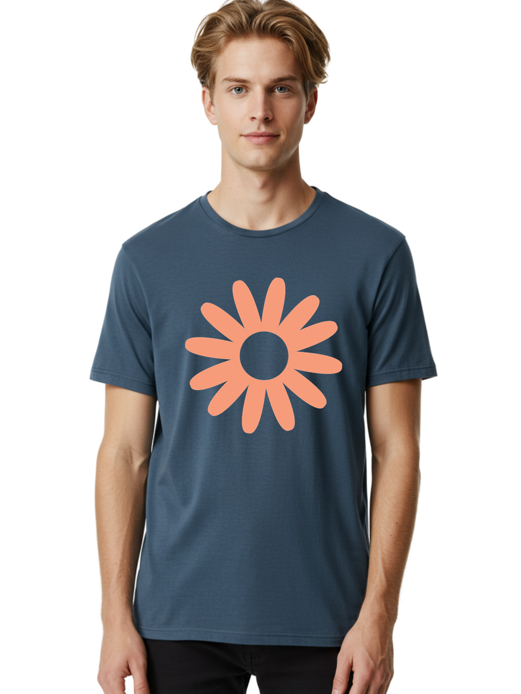 Flower Men'S Graphic Tee, 100% Cotton, Comfortable Casual Summer Wear, Machine Washable, Simple Flower Design, Pink Petals, Minimalist Illustration, Floral Pattern, Graphic Design Element, Pastel Colors, Cute Graphics Aac738