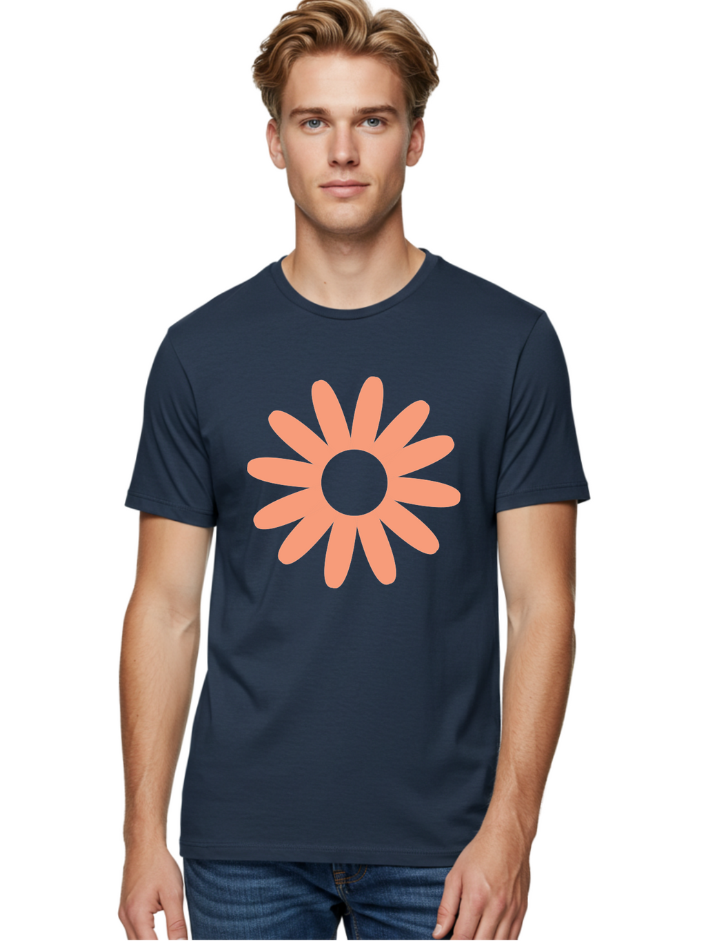 Flower Men'S Graphic Tee, 100% Cotton, Comfortable Casual Summer Wear, Machine Washable, Simple Flower Design, Pink Petals, Minimalist Illustration, Floral Pattern, Graphic Design Element, Pastel Colors, Cute Graphics Aac738