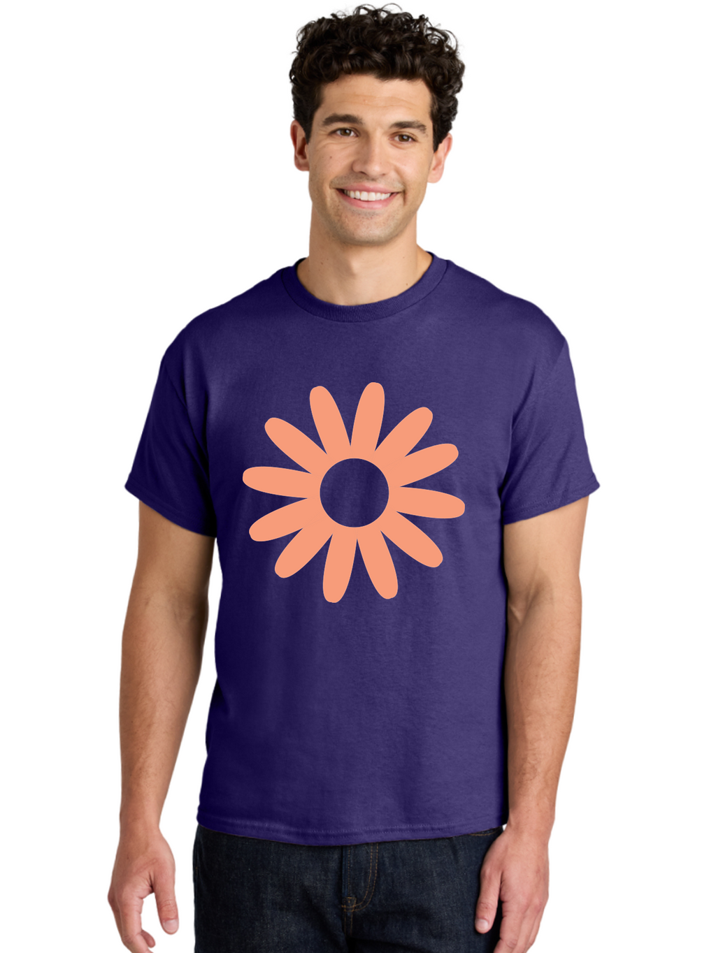 Flower Men'S Graphic Tee, 100% Cotton, Comfortable Casual Summer Wear, Machine Washable, Simple Flower Design, Pink Petals, Minimalist Illustration, Floral Pattern, Graphic Design Element, Pastel Colors, Cute Graphics Aac738