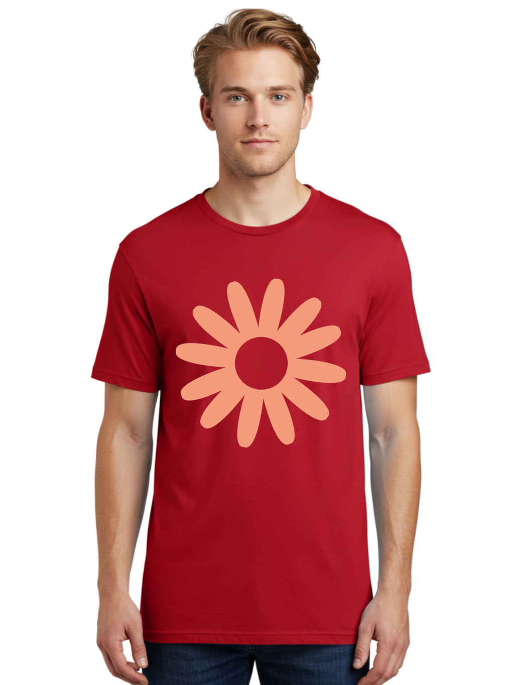 Flower Men'S Graphic Tee, 100% Cotton, Comfortable Casual Summer Wear, Machine Washable, Simple Flower Design, Pink Petals, Minimalist Illustration, Floral Pattern, Graphic Design Element, Pastel Colors, Cute Graphics Aac738