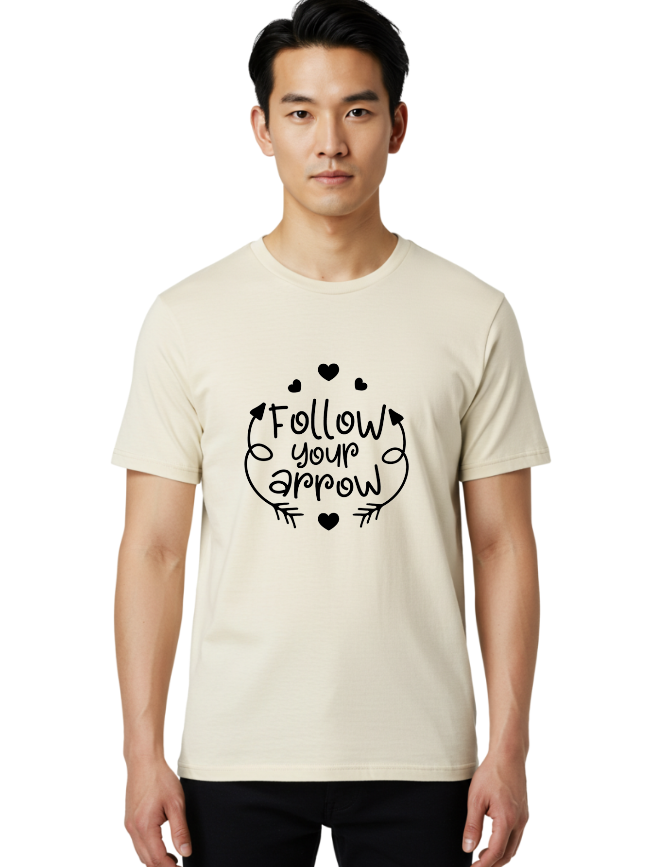 Follow-Your-Arrow Men'S Graphic Tee, 100% Cotton, Comfortable Casual Summer Wear, Machine Washable, Follow Your Arrow, Inspirational Quotes, Motivational Phrases, Arrow Design, Hearts, Love, Kindness, Positivity, Happy Vibes, Encouragement, Aac740