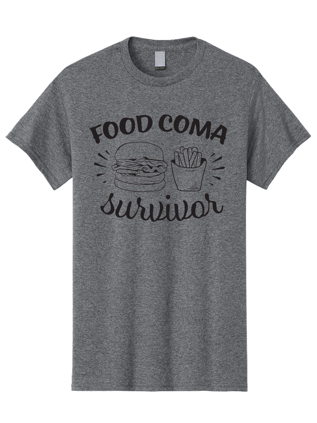 Food-Coma-Survivor Men'S Graphic Tee, 100% Cotton, Comfortable Casual Summer Wear, Machine Washable, Fast Food, Comfort Food, Burger And Fries, Food Coma, Survivor, Funny Quote, Quirky Humor, Foodie Culture, Casual Dining Aac741