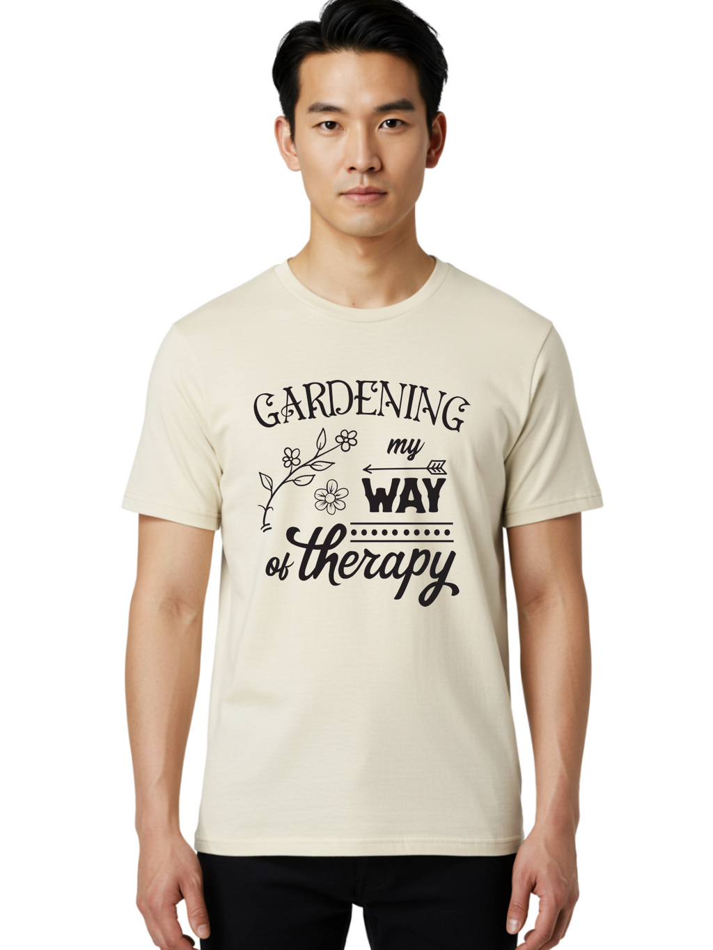 Gardening-My-Way-Of-Therapy Men'S Graphic Tee, 100% Cotton, Comfortable Casual Summer Wear, Machine Washable, Gardening Therapy, Mental Wellness, Self Care, Relaxation, Gardening Quotes, Inspirational Quotes, Floral Designs, Nature Lovers Aac750