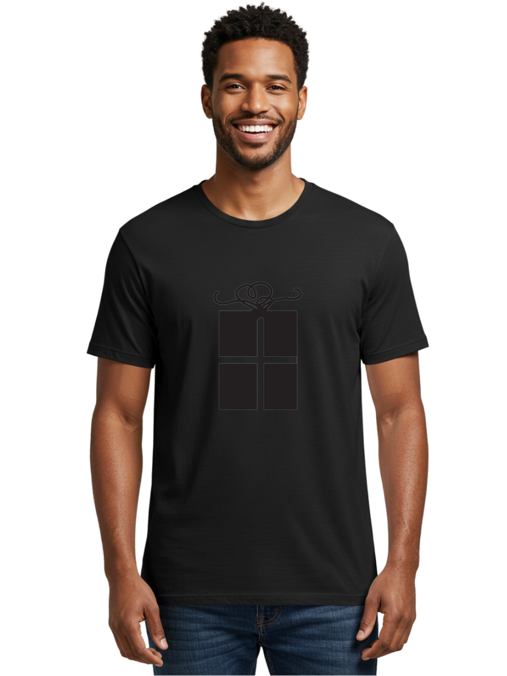 Gift-Box-1 Men'S Graphic Tee, 100% Cotton, Comfortable Casual Summer Wear, Machine Washable, Wrapped Gift, Gift Box, Present, Ribbon, Bow, Simple Design, Minimalist Style, Black And Green, Elegant Gift, Special Occasion, Celebratory Gift Aac752