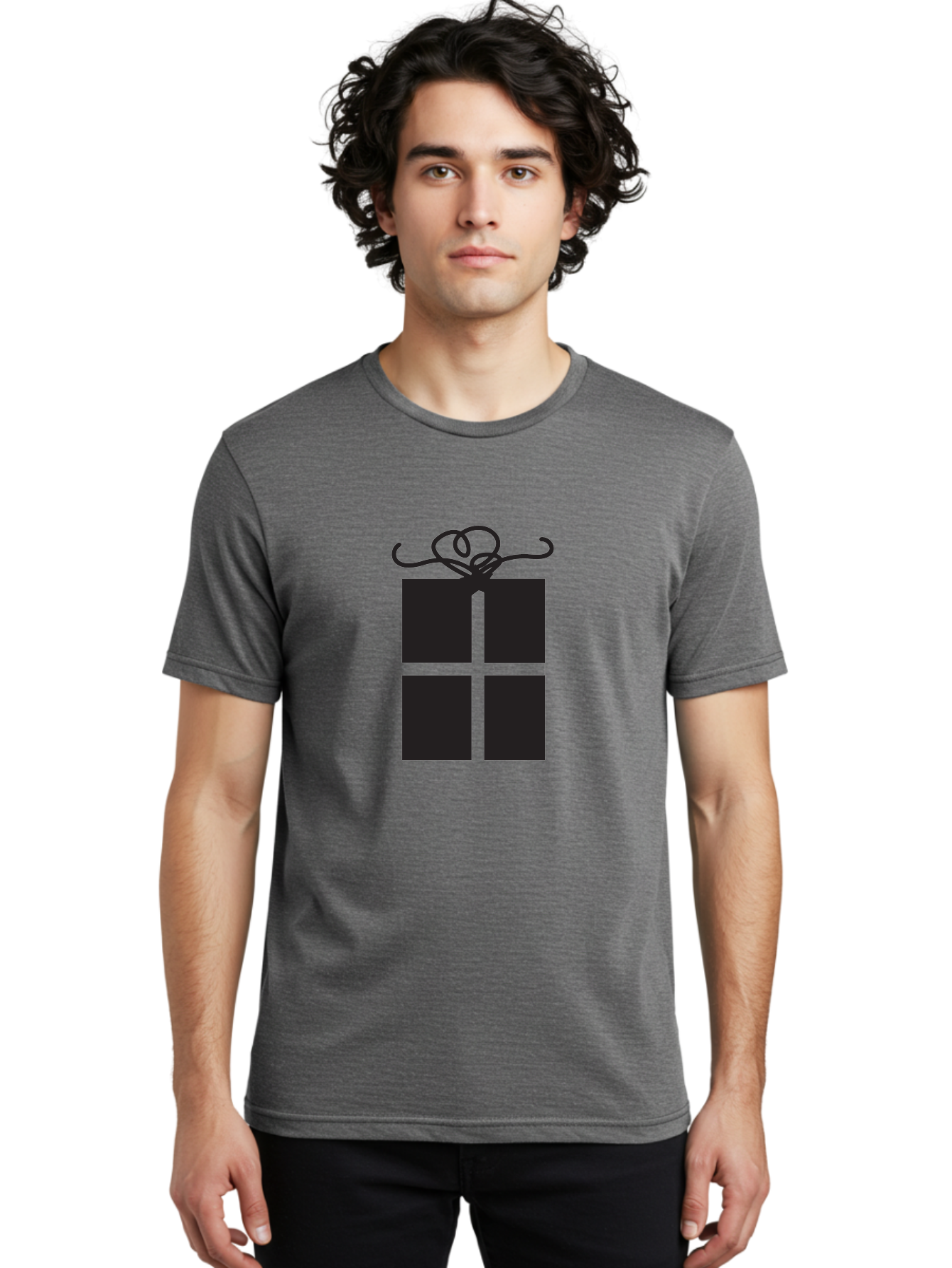 Gift-Box-1 Men'S Graphic Tee, 100% Cotton, Comfortable Casual Summer Wear, Machine Washable, Wrapped Gift, Gift Box, Present, Ribbon, Bow, Simple Design, Minimalist Style, Black And Green, Elegant Gift, Special Occasion, Celebratory Gift Aac752