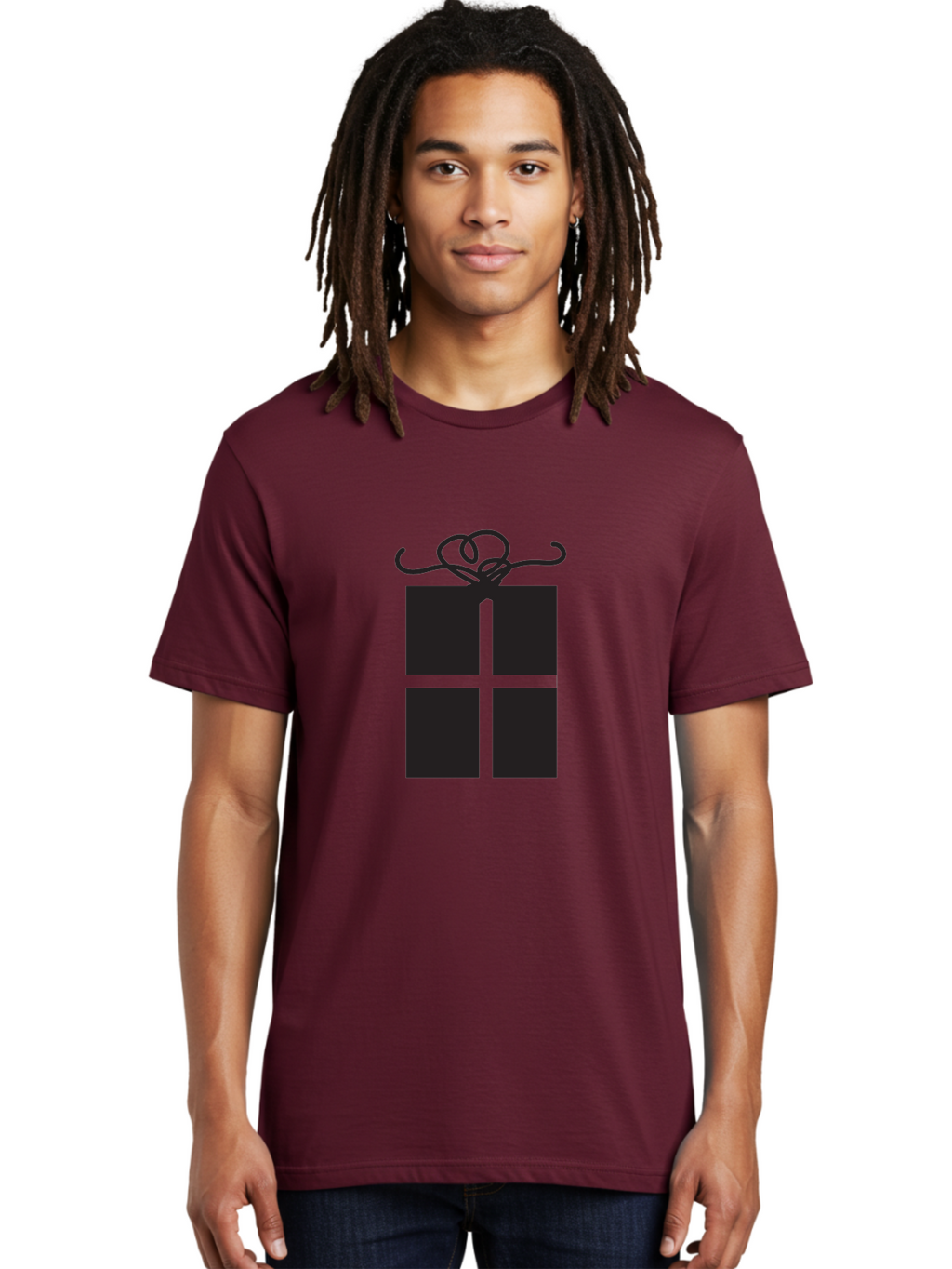 Gift-Box-1 Men'S Graphic Tee, 100% Cotton, Comfortable Casual Summer Wear, Machine Washable, Wrapped Gift, Gift Box, Present, Ribbon, Bow, Simple Design, Minimalist Style, Black And Green, Elegant Gift, Special Occasion, Celebratory Gift Aac752