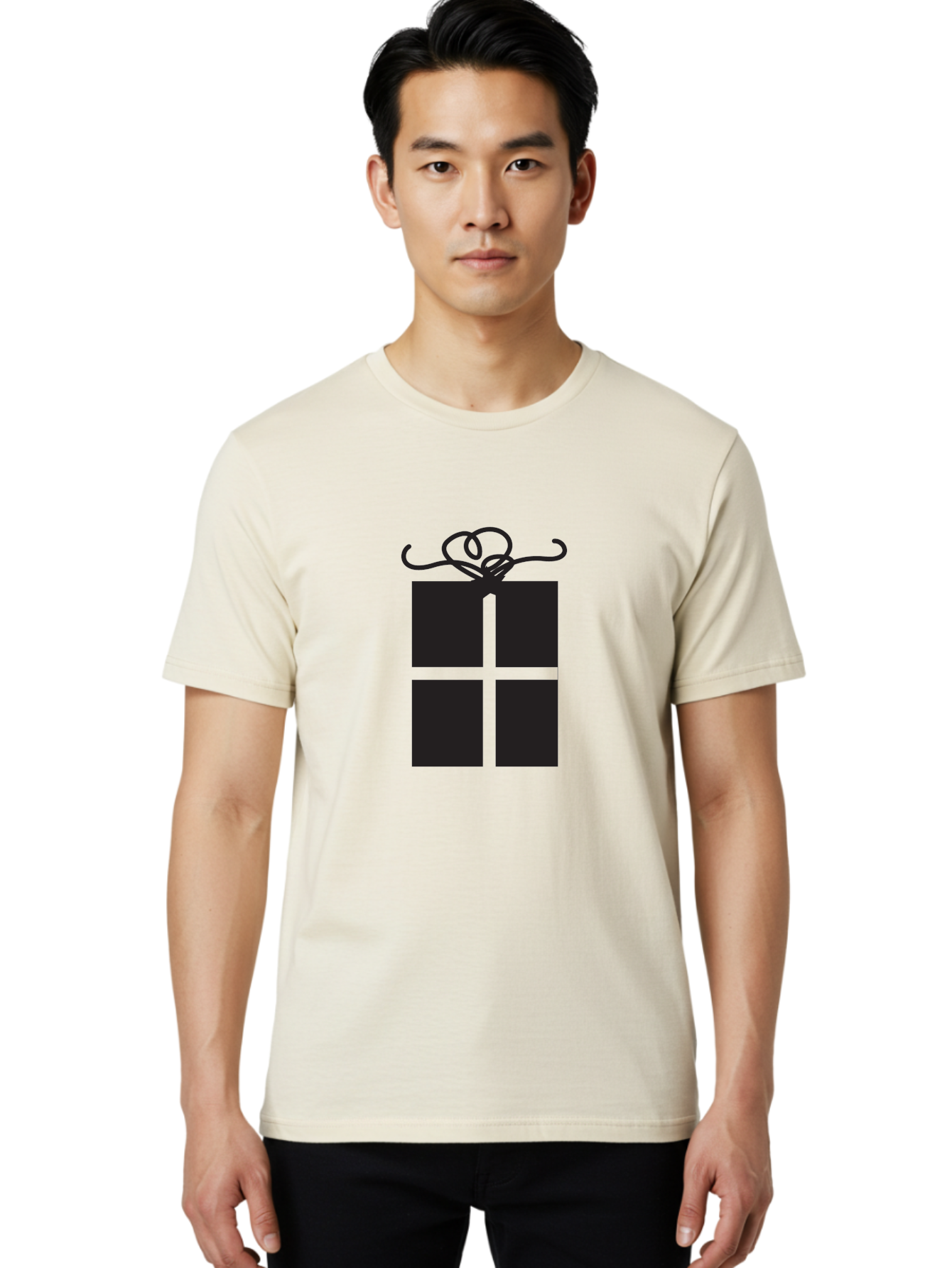 Gift-Box-1 Men'S Graphic Tee, 100% Cotton, Comfortable Casual Summer Wear, Machine Washable, Wrapped Gift, Gift Box, Present, Ribbon, Bow, Simple Design, Minimalist Style, Black And Green, Elegant Gift, Special Occasion, Celebratory Gift Aac752