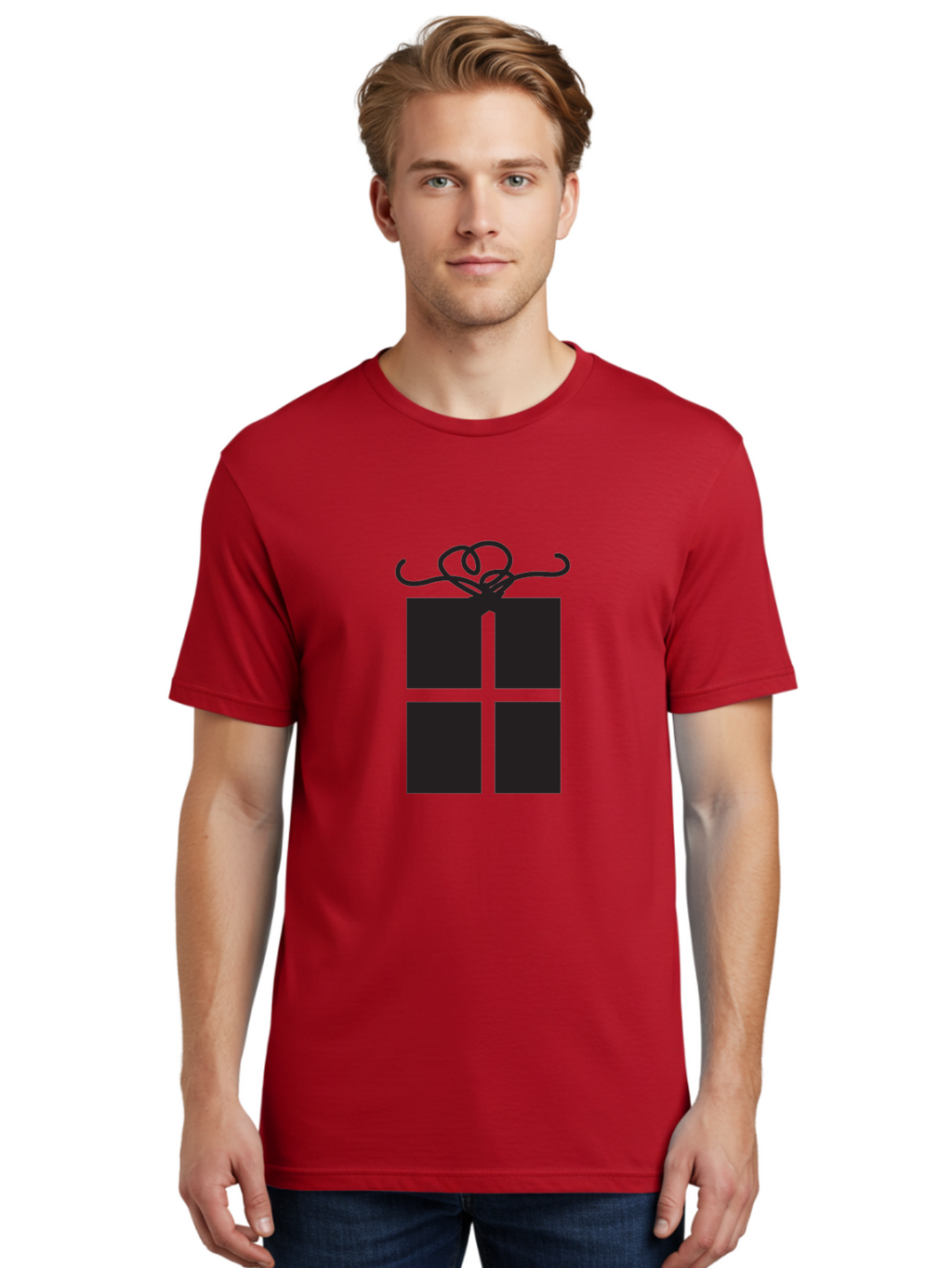 Gift-Box-1 Men'S Graphic Tee, 100% Cotton, Comfortable Casual Summer Wear, Machine Washable, Wrapped Gift, Gift Box, Present, Ribbon, Bow, Simple Design, Minimalist Style, Black And Green, Elegant Gift, Special Occasion, Celebratory Gift Aac752