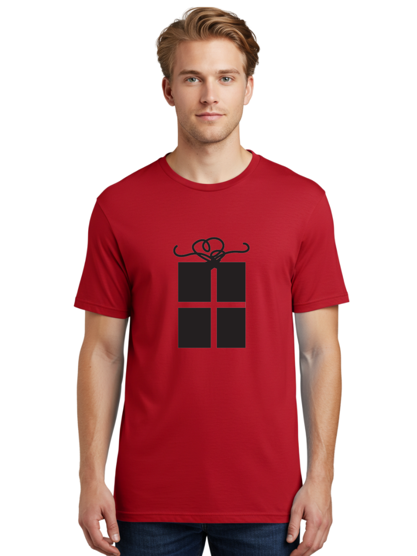 Gift-Box-1 Men'S Graphic Tee, 100% Cotton, Comfortable Casual Summer Wear, Machine Washable, Wrapped Gift, Gift Box, Present, Ribbon, Bow, Simple Design, Minimalist Style, Black And Green, Elegant Gift, Special Occasion, Celebratory Gift Aac752