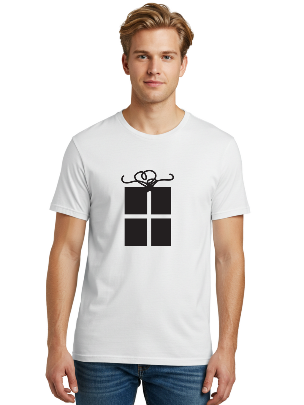Gift-Box-1 Men'S Graphic Tee, 100% Cotton, Comfortable Casual Summer Wear, Machine Washable, Wrapped Gift, Gift Box, Present, Ribbon, Bow, Simple Design, Minimalist Style, Black And Green, Elegant Gift, Special Occasion, Celebratory Gift Aac752