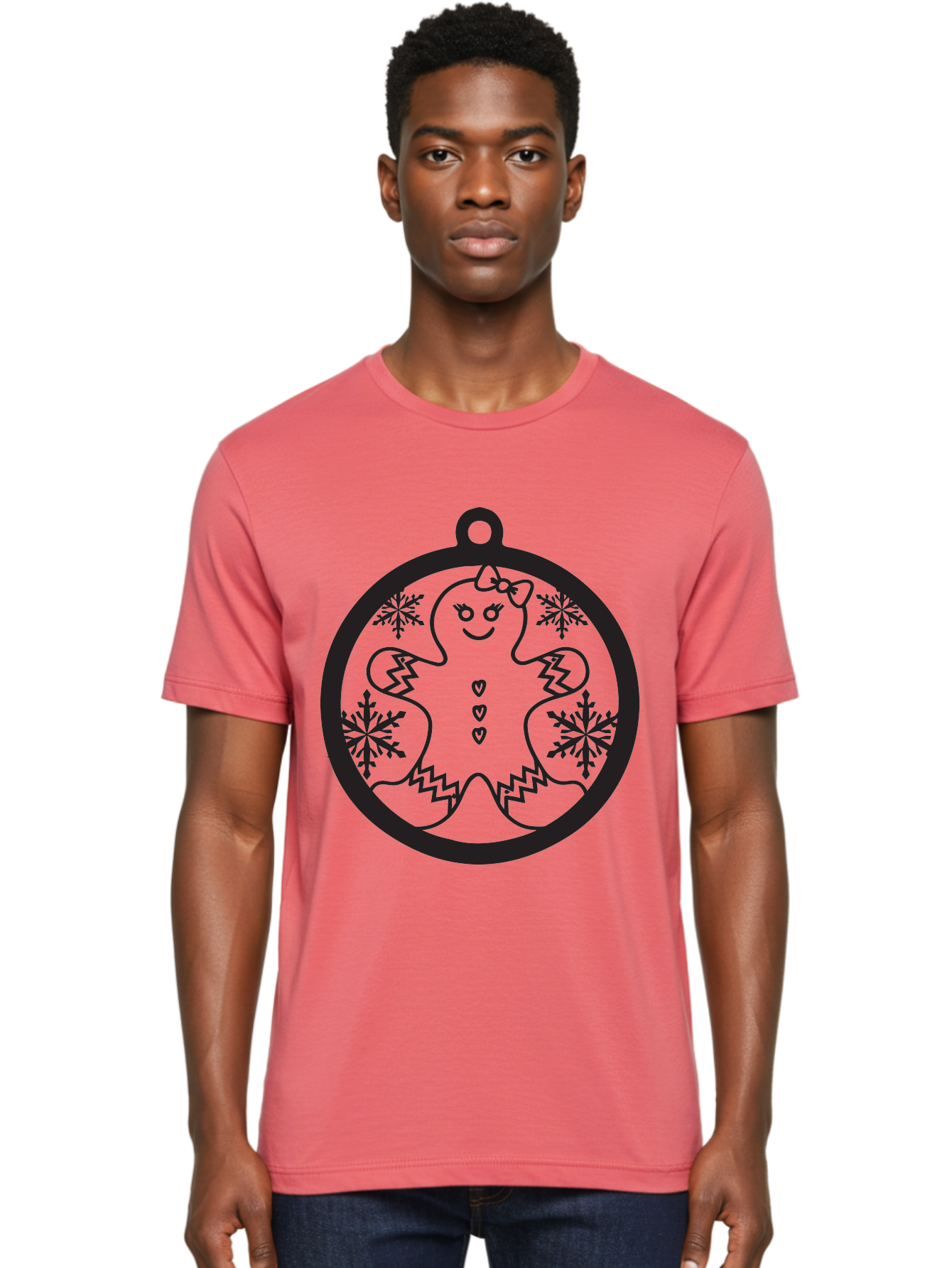 Gingerbread-Man-Ornament Men'S Graphic Tee, 100% Cotton, Comfortable Casual Summer Wear, Machine Washable, Gingerbread Man, Christmas Ornament, Festive Decor, Holiday Cheer, Winter Wonderland, Sweet Treats, Cookie Decoration, Charming Design, Aac755