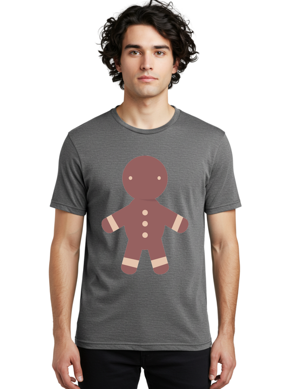 Gingerbread-Man Men'S Graphic Tee, 100% Cotton, Comfortable Casual Summer Wear, Machine Washable, Gingerbread Man, Holiday Treat, Sweet Cookie, Festive Dessert, Cartoon Character, Cute Illustration, Digital Art, Gingerbread Cookie, Aac756