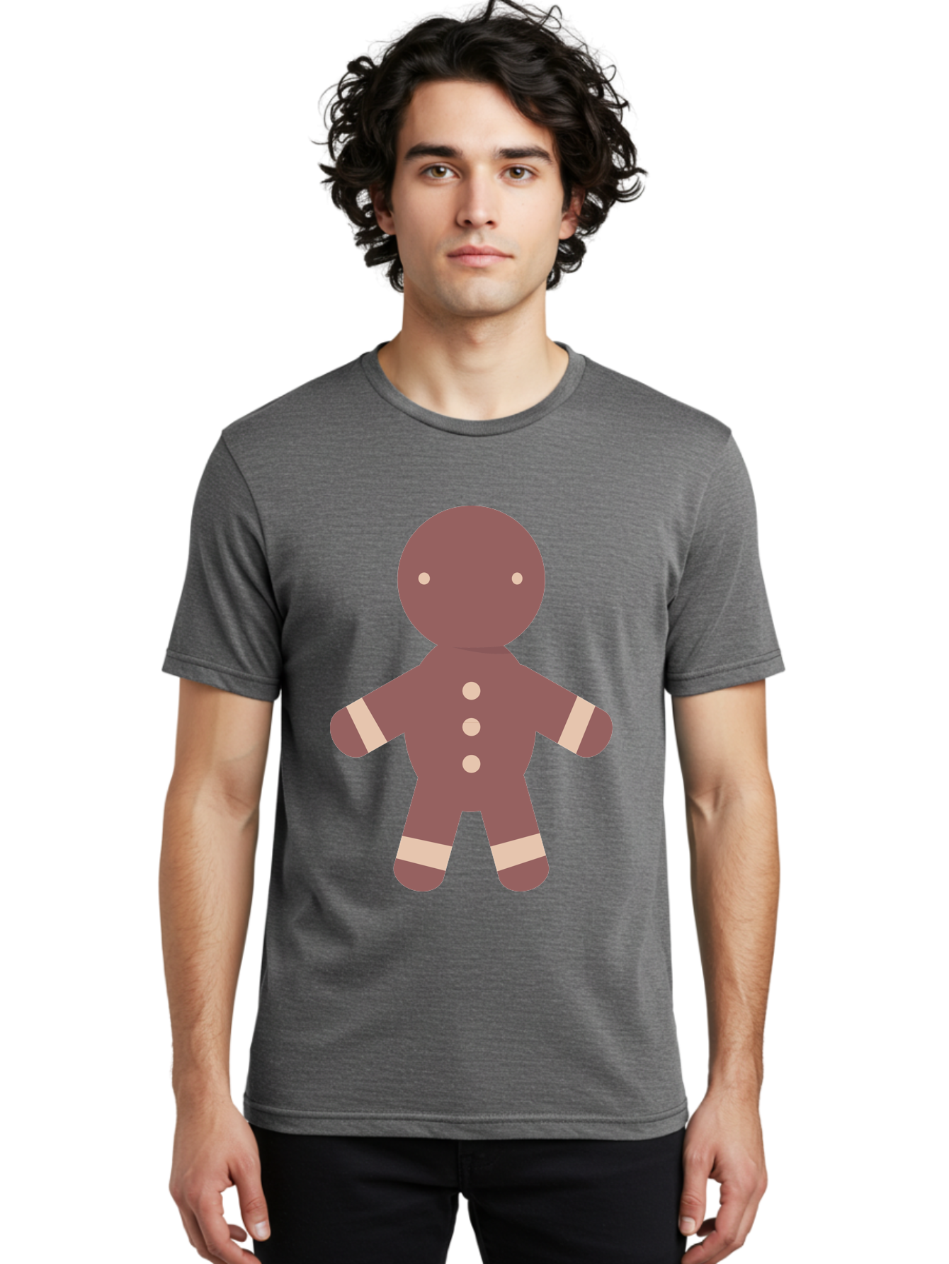 Gingerbread-Man Men'S Graphic Tee, 100% Cotton, Comfortable Casual Summer Wear, Machine Washable, Gingerbread Man, Holiday Treat, Sweet Cookie, Festive Dessert, Cartoon Character, Cute Illustration, Digital Art, Gingerbread Cookie, Aac756