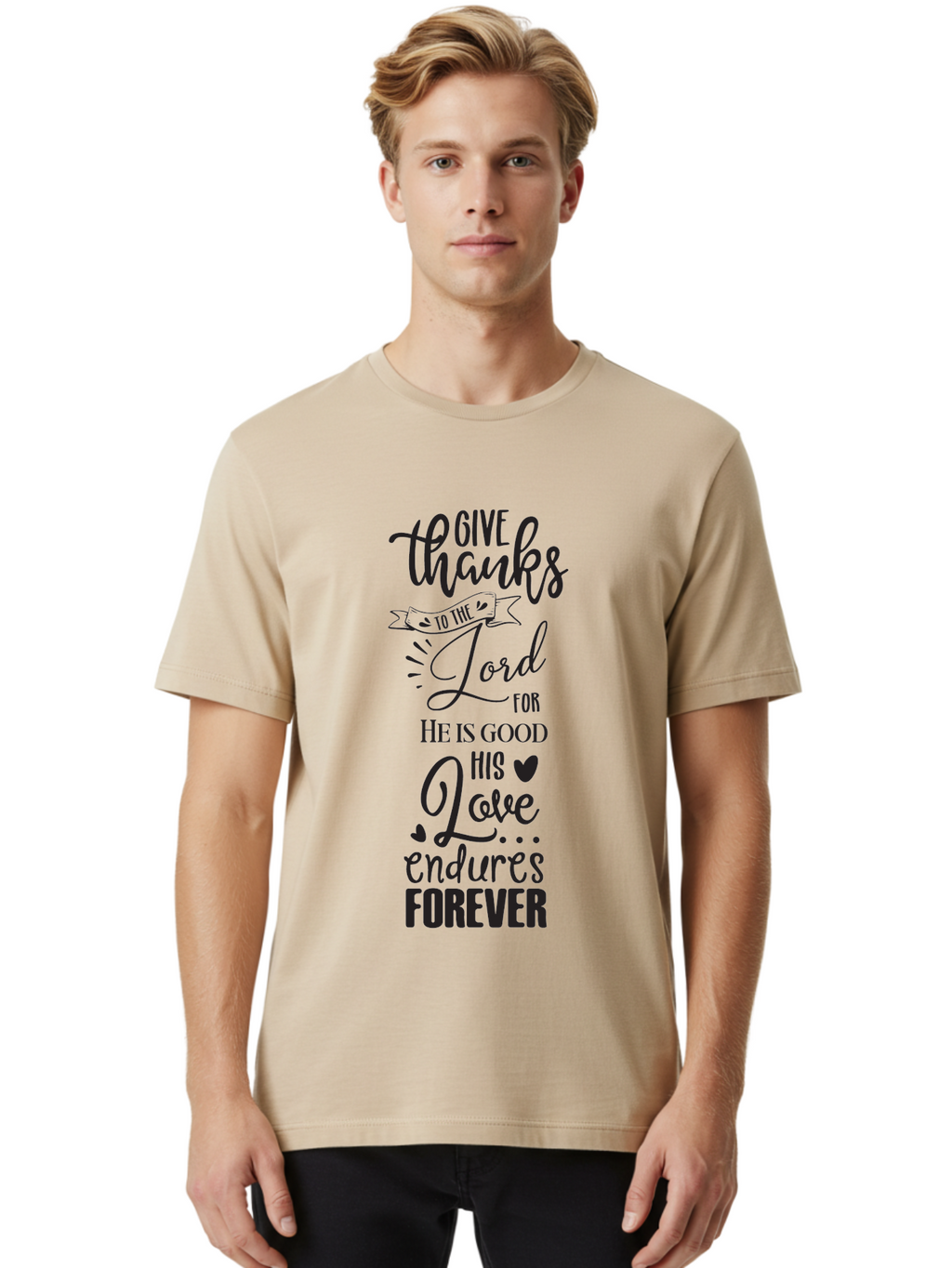 Give-Thanks-To-The-Lord Men'S Graphic Tee, 100% Cotton, Comfortable Casual Summer Wear, Machine Washable, Give Thanks To The Lord, Inspirational Quote, Bible Verse, Motivational Phrase, Gratitude, Faith, Spirituality, Christian Values, Aac758