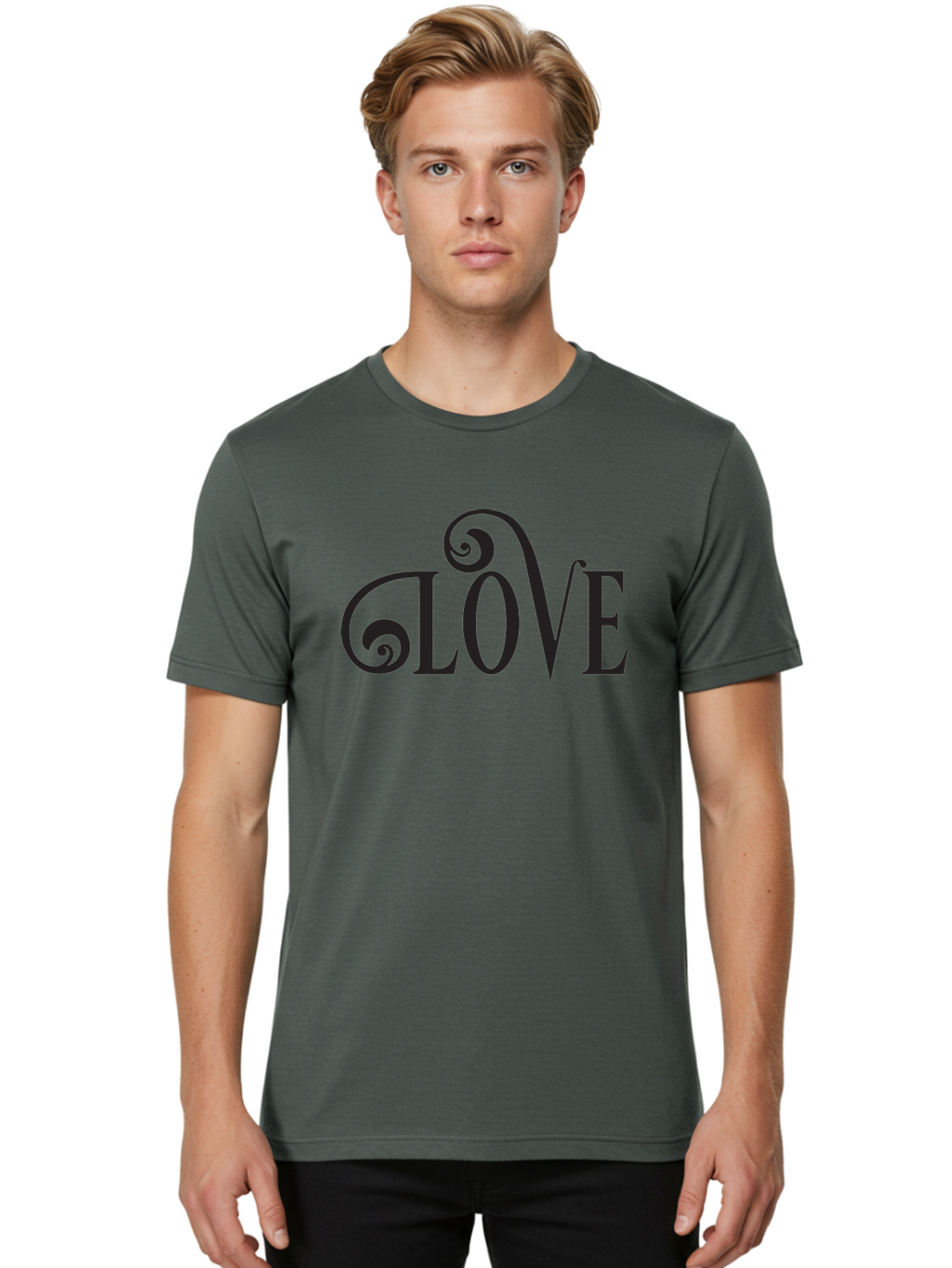 Glove Men'S Graphic Tee, 100% Cotton, Comfortable Casual Summer Wear, Machine Washable, Love Typography, Decorative Lettering, Swirly Design, Black Text, Elegant Font, Whimsical Style, Romantic Message, Stylish Graphics, Heartwarming Phrase Aac759
