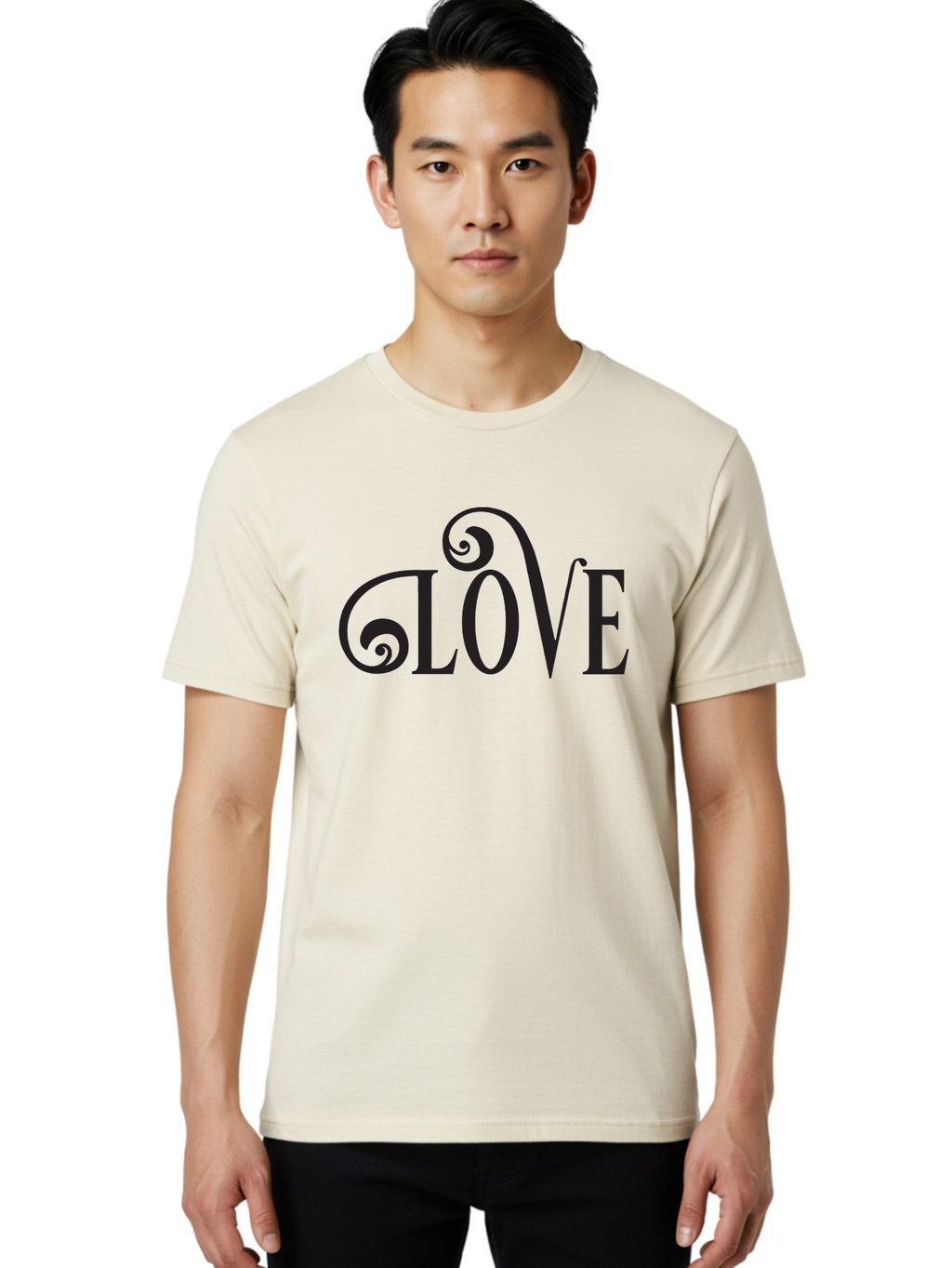 Glove Men'S Graphic Tee, 100% Cotton, Comfortable Casual Summer Wear, Machine Washable, Love Typography, Decorative Lettering, Swirly Design, Black Text, Elegant Font, Whimsical Style, Romantic Message, Stylish Graphics, Heartwarming Phrase Aac759