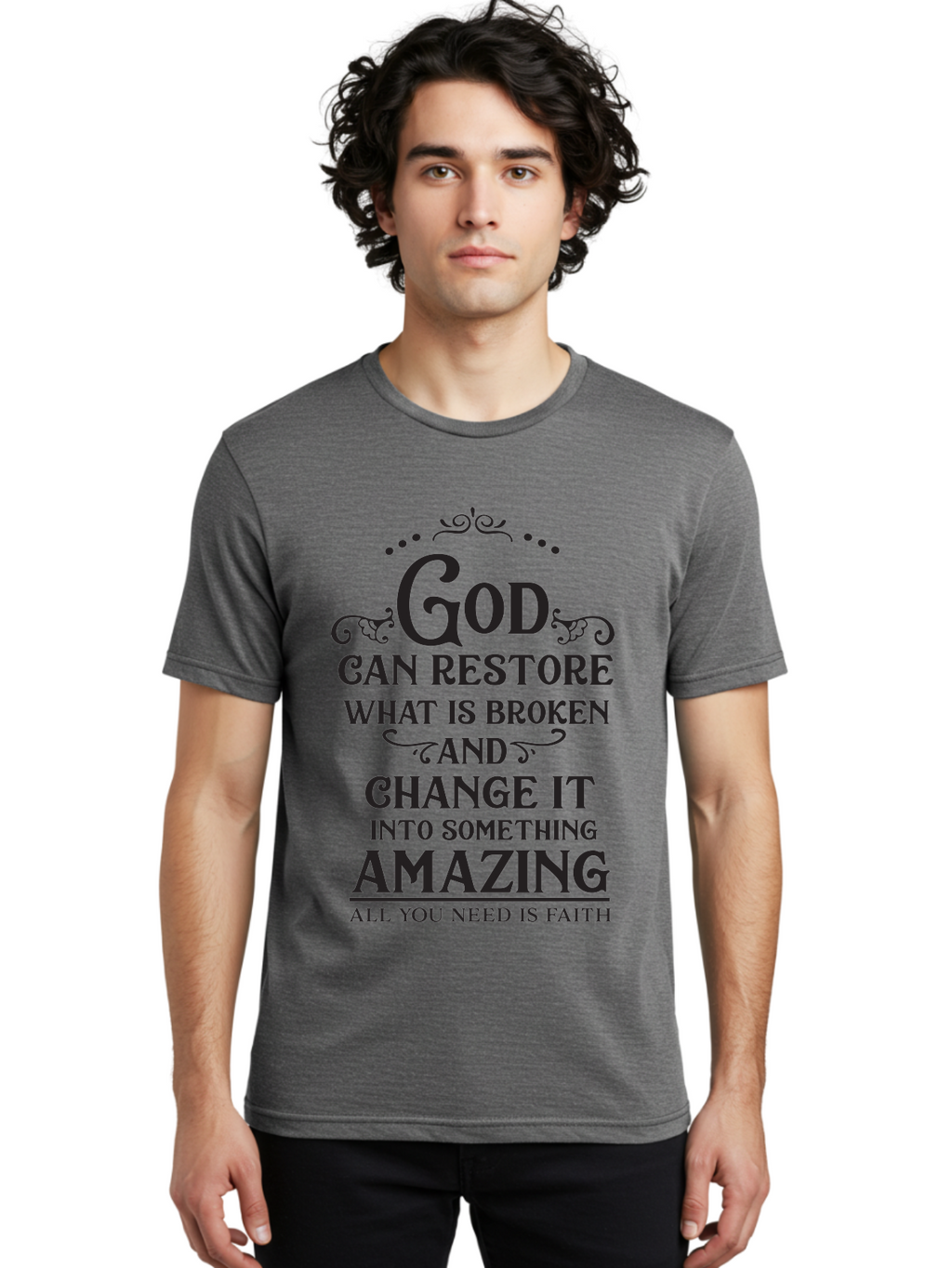 God-Can-Restore-What-Is-Broken Men'S Graphic Tee, 100% Cotton, Comfortable Casual Summer Wear, Machine Washable, Inspirational Quote, Motivational Words, Faith And Restoration, God Can Restore, Broken But Made Whole, Aac761