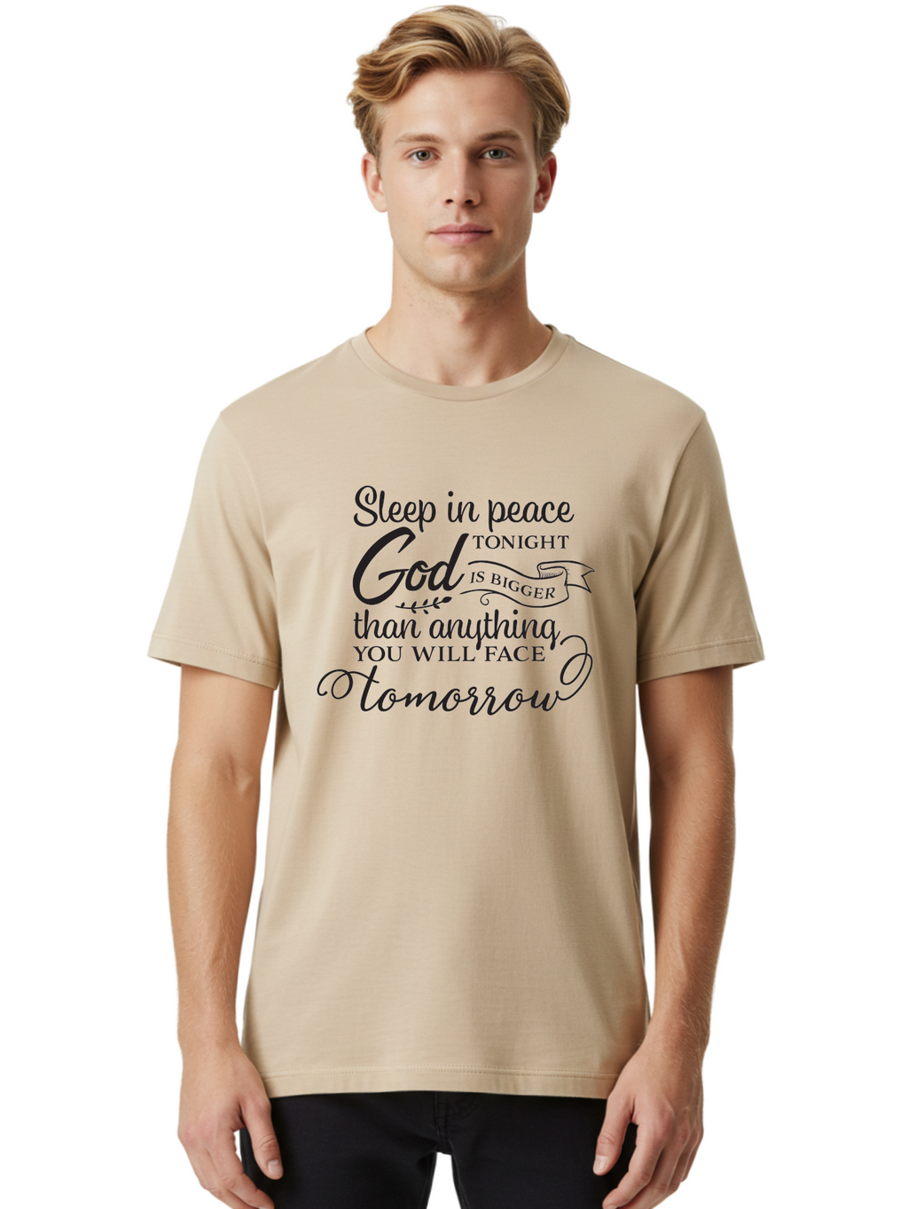 God-Is-Bigger Men'S Graphic Tee, 100% Cotton, Comfortable Casual Summer Wear, Machine Washable, Inspirational Quote, Motivational Words, God Is Bigger, Peaceful Sleep, Inspirational Sayings, Faith, Trust, Hope, Positivity, Motivation Aac763