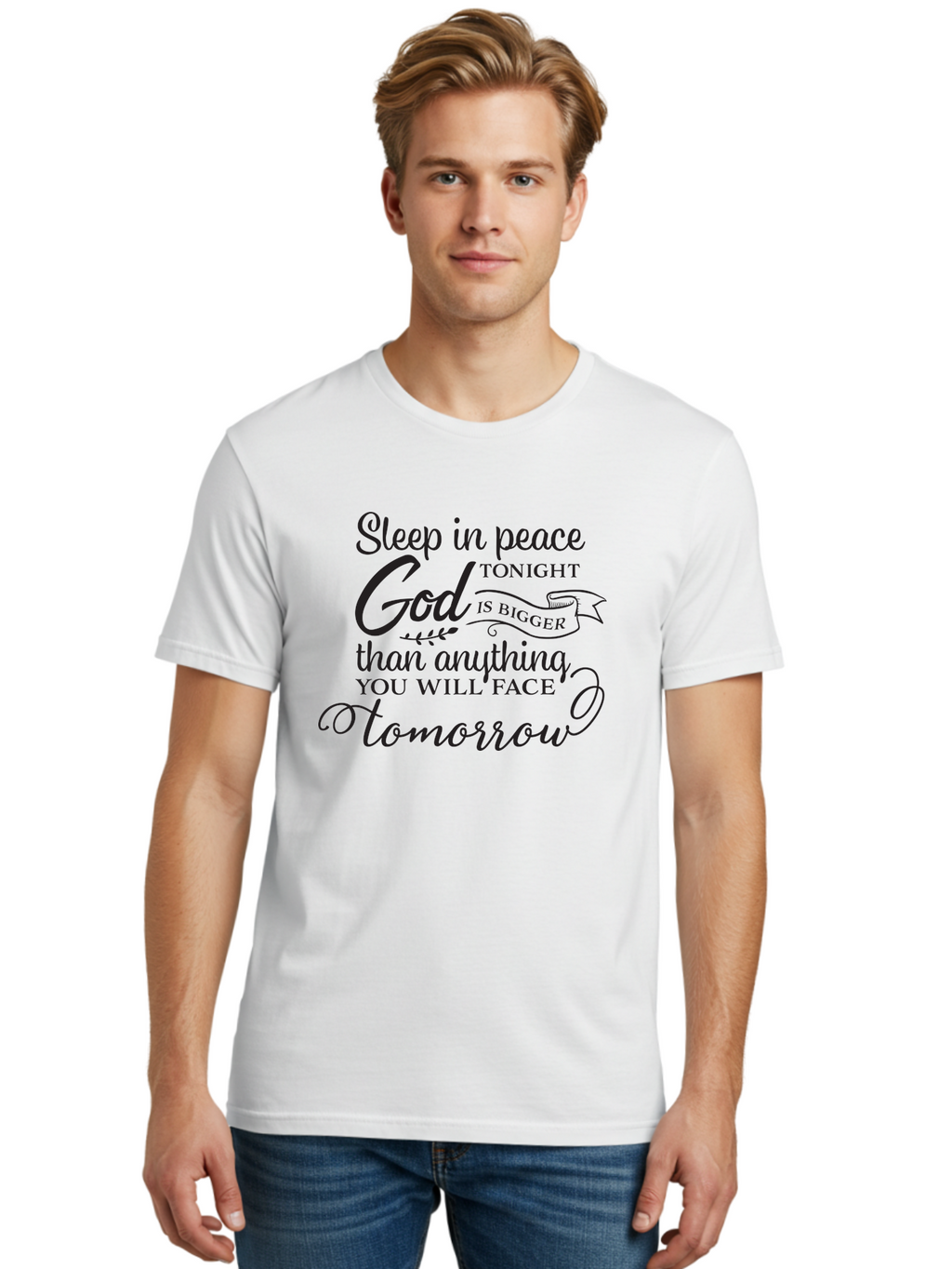 God-Is-Bigger Men'S Graphic Tee, 100% Cotton, Comfortable Casual Summer Wear, Machine Washable, Inspirational Quote, Motivational Words, God Is Bigger, Peaceful Sleep, Inspirational Sayings, Faith, Trust, Hope, Positivity, Motivation Aac763