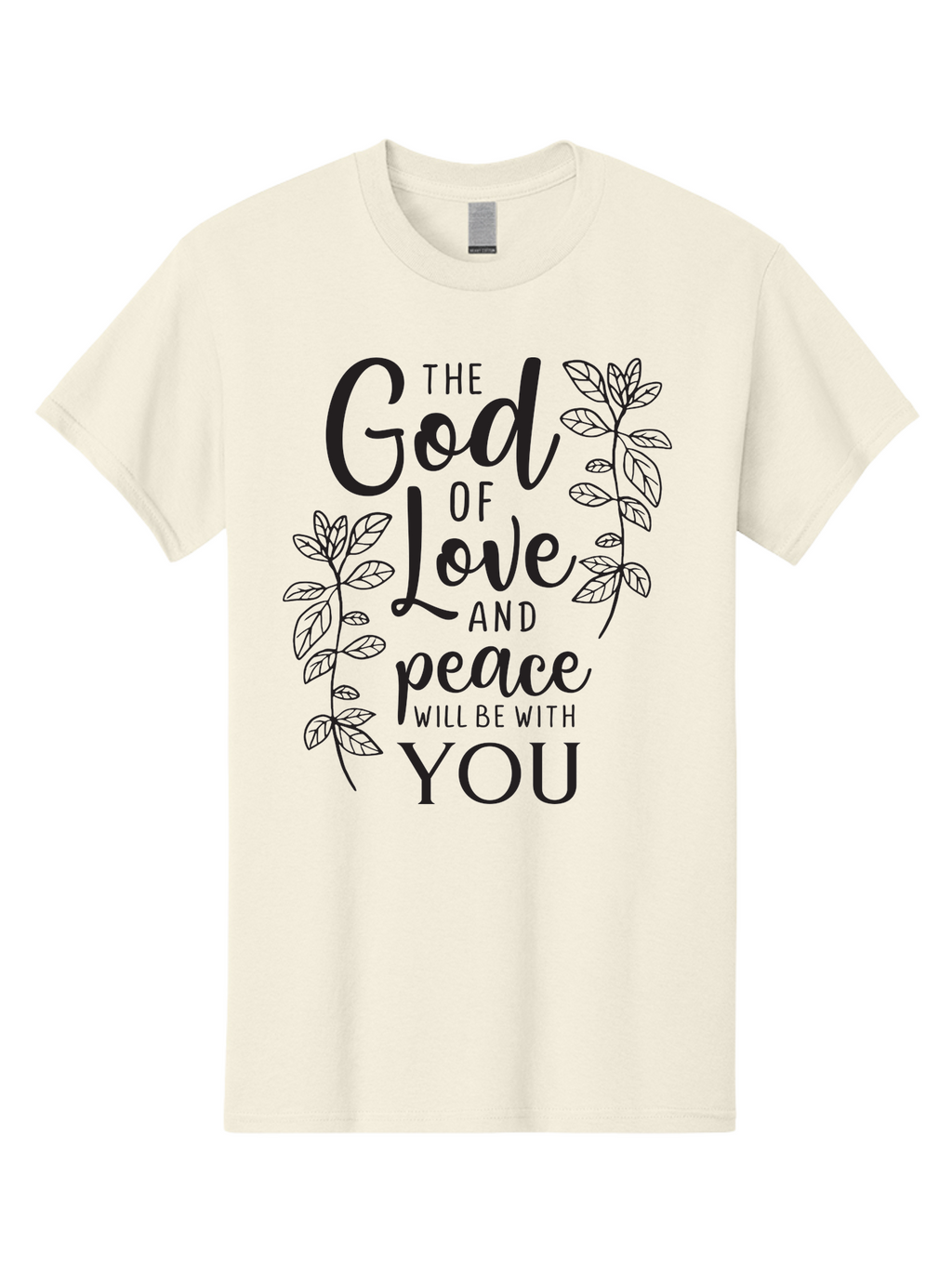 God-Of-Love-And-Peace Men'S Graphic Tee, 100% Cotton, Comfortable Casual Summer Wear, Machine Washable, Inspirational Quote, God Of Love And Peace, Uplifting Message, Positive Affirmation, Leafy Design, Black Typography, Spiritual Words, Aac766
