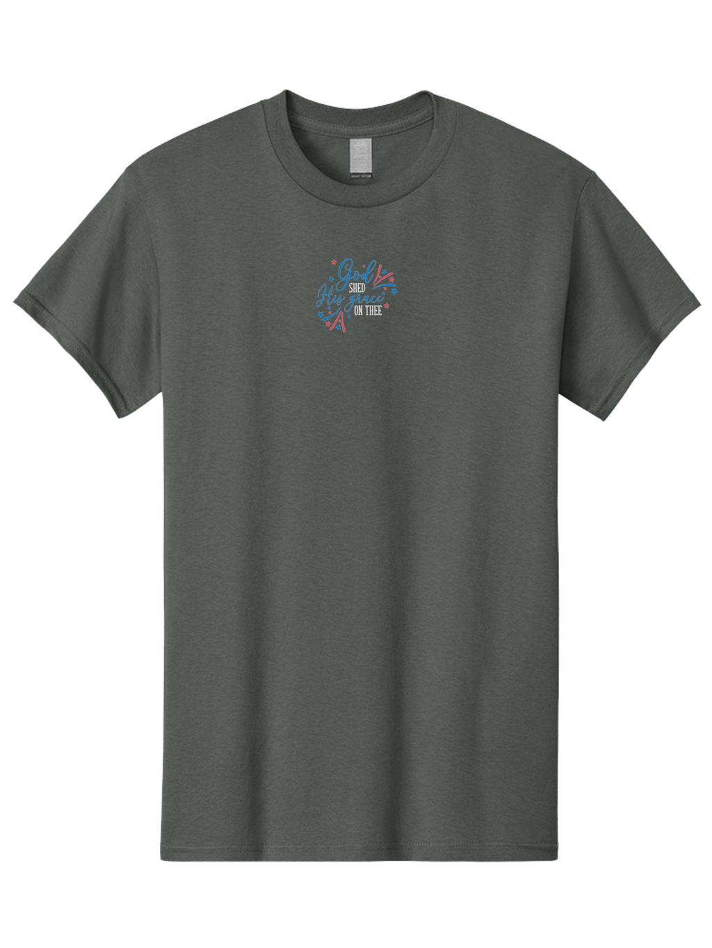 God-Shed-His-Grace-On-Thee Men'S Graphic Tee, 100% Cotton, Comfortable Casual Summer Wear, Machine Washable, Inspirational Quote, Faith-Based Design, Scripture Art, Devotional Graphics, Motivational Words, Christian Decor, Blue And Pink Stars, Aac768