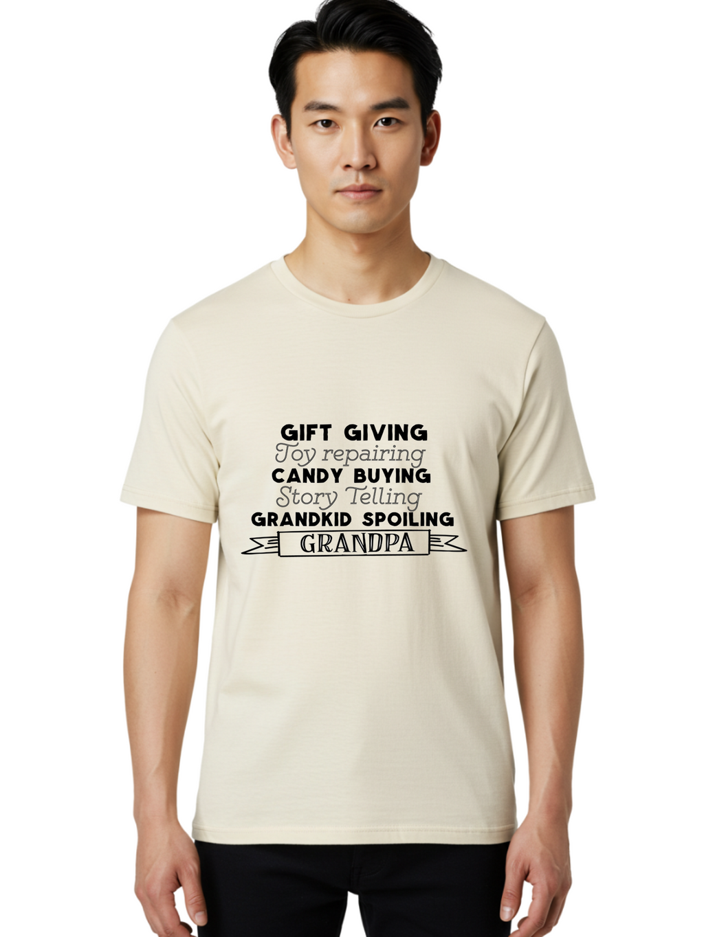 Grandpa Men'S Graphic Tee, 100% Cotton, Comfortable Casual Summer Wear, Machine Washable, Gift Giving, Toy Repairing, Candy Buying, Story Telling, Grandkid Spoiling, Grandpa Gifts, Father'S Day Gifts, Custom Grandpa Gifts, Aac776