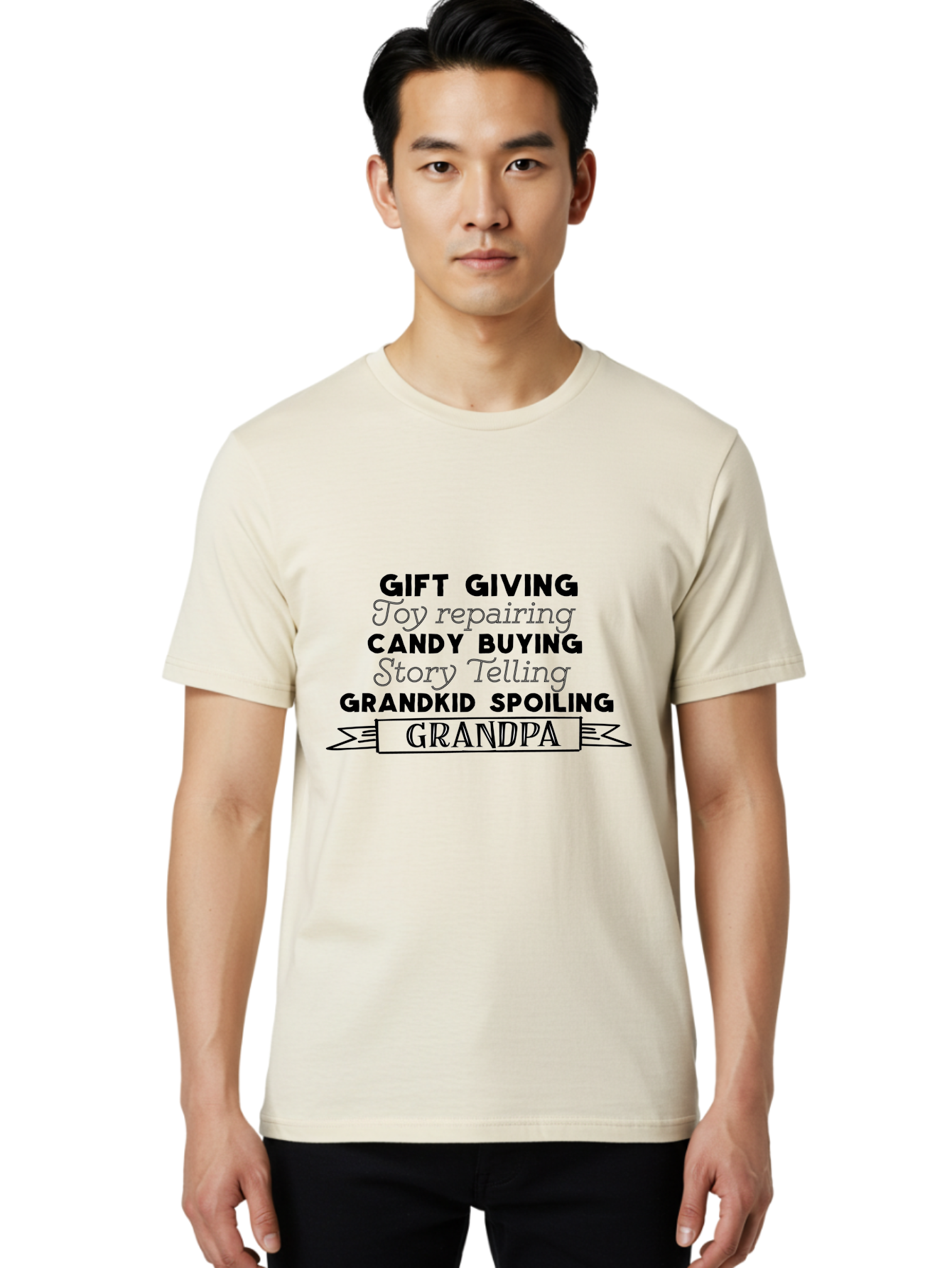 Grandpa Men'S Graphic Tee, 100% Cotton, Comfortable Casual Summer Wear, Machine Washable, Gift Giving, Toy Repairing, Candy Buying, Story Telling, Grandkid Spoiling, Grandpa Gifts, Father'S Day Gifts, Custom Grandpa Gifts, Aac776