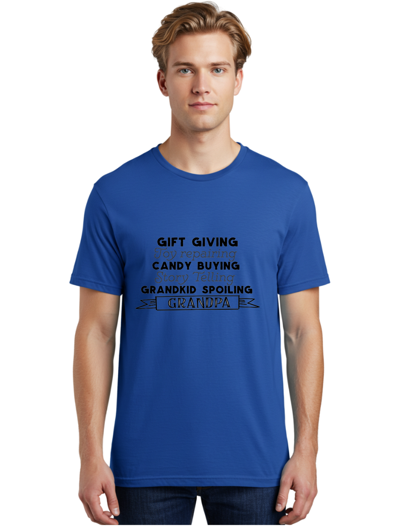 Grandpa Men'S Graphic Tee, 100% Cotton, Comfortable Casual Summer Wear, Machine Washable, Gift Giving, Toy Repairing, Candy Buying, Story Telling, Grandkid Spoiling, Grandpa Gifts, Father'S Day Gifts, Custom Grandpa Gifts, Aac776