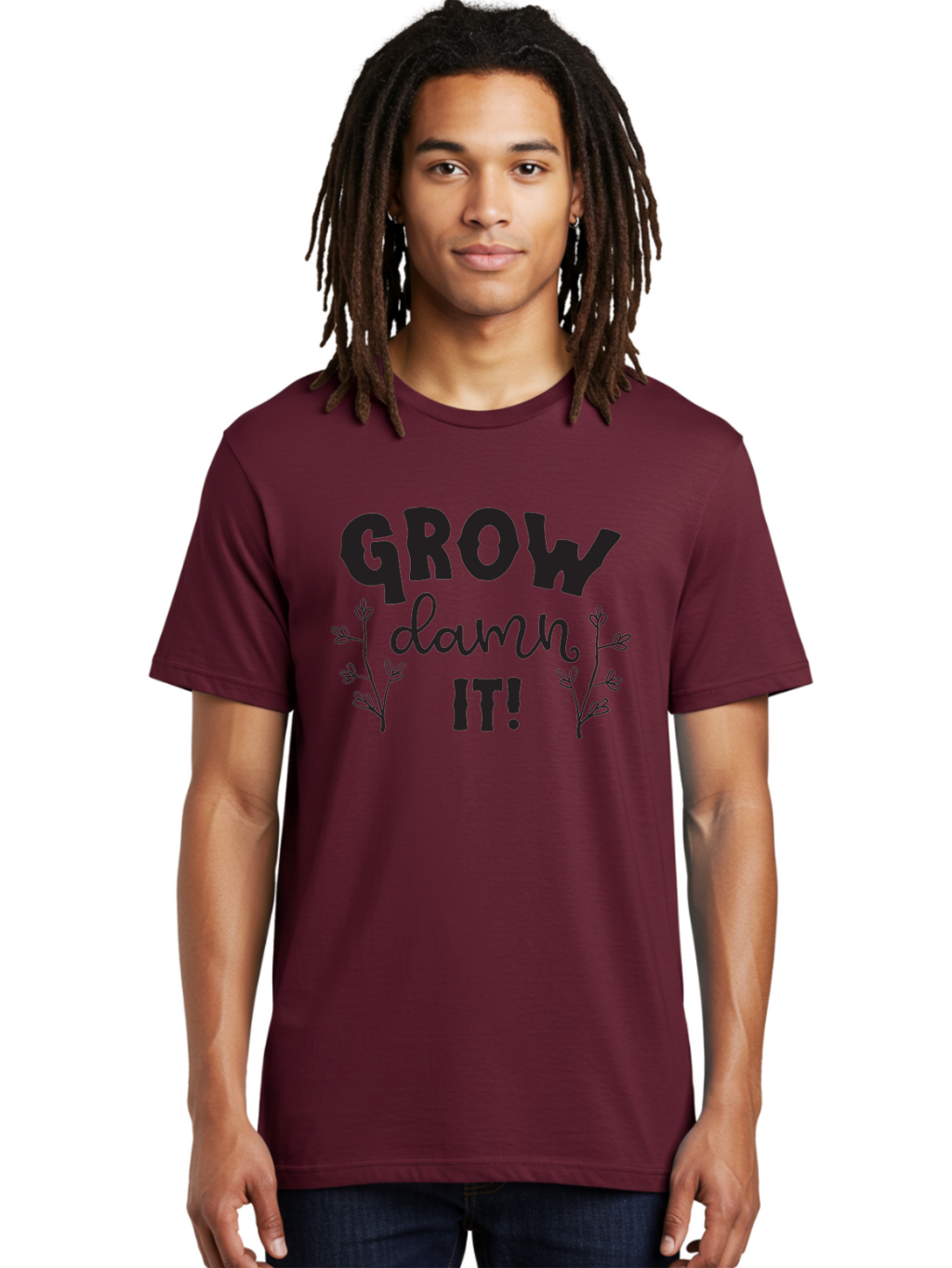 Grow-Damn-It Men'S Graphic Tee, 100% Cotton, Comfortable Casual Summer Wear, Machine Washable, Motivational Quote, Plant Growth, Inspiration, Gardening, Positivity, Growth Mindset, Botanical Illustrations, Typography Art Aac781