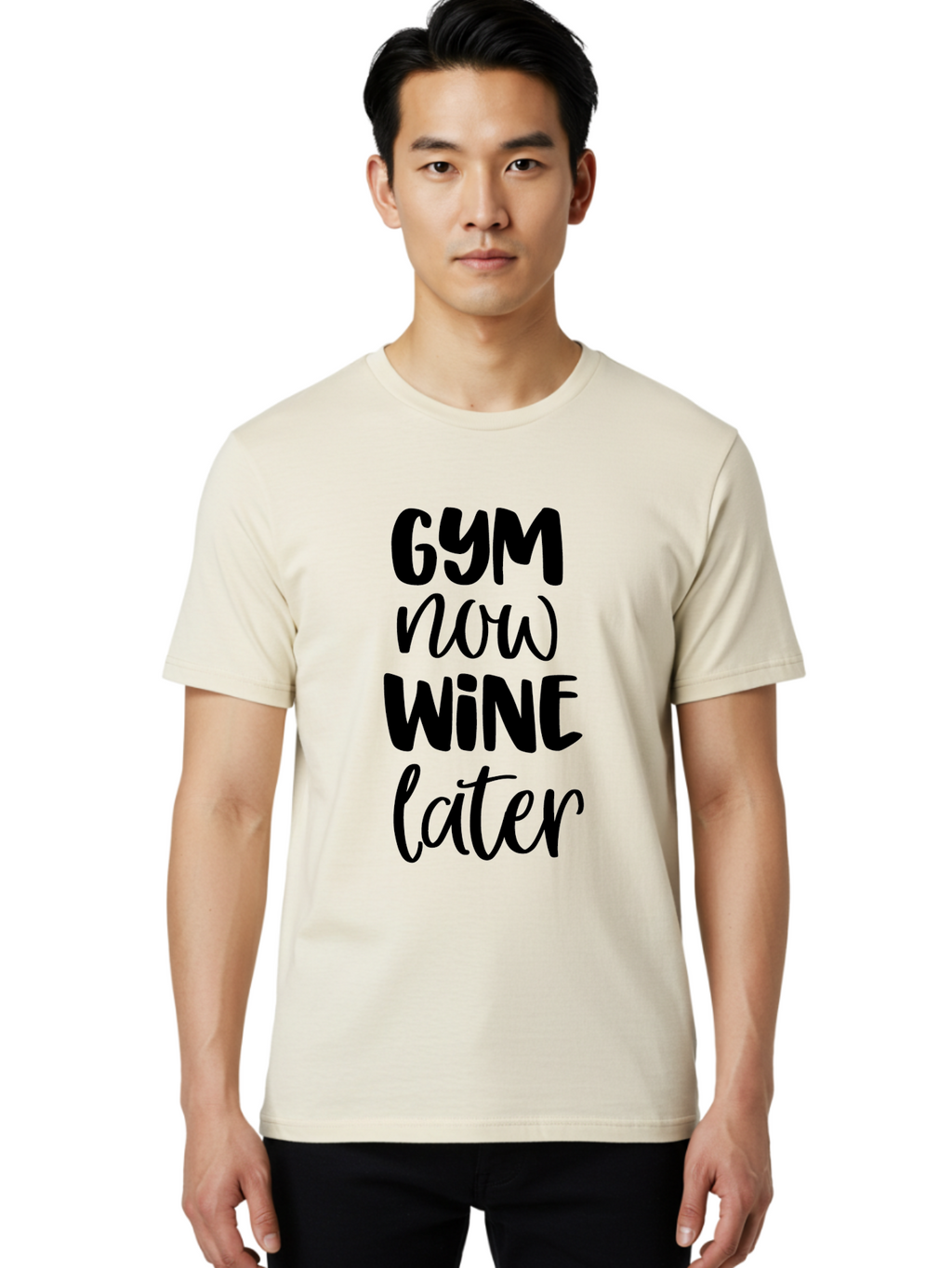 Gym-Now-Wine-Later-1 Men'S Graphic Tee, 100% Cotton, Comfortable Casual Summer Wear, Machine Washable, Gym Motivation, Fitness Quotes, Wine Lover, Fitness Humor, Workout Inspiration, Funny Sayings, Wine Time, Gym Now Wine Later Aac783