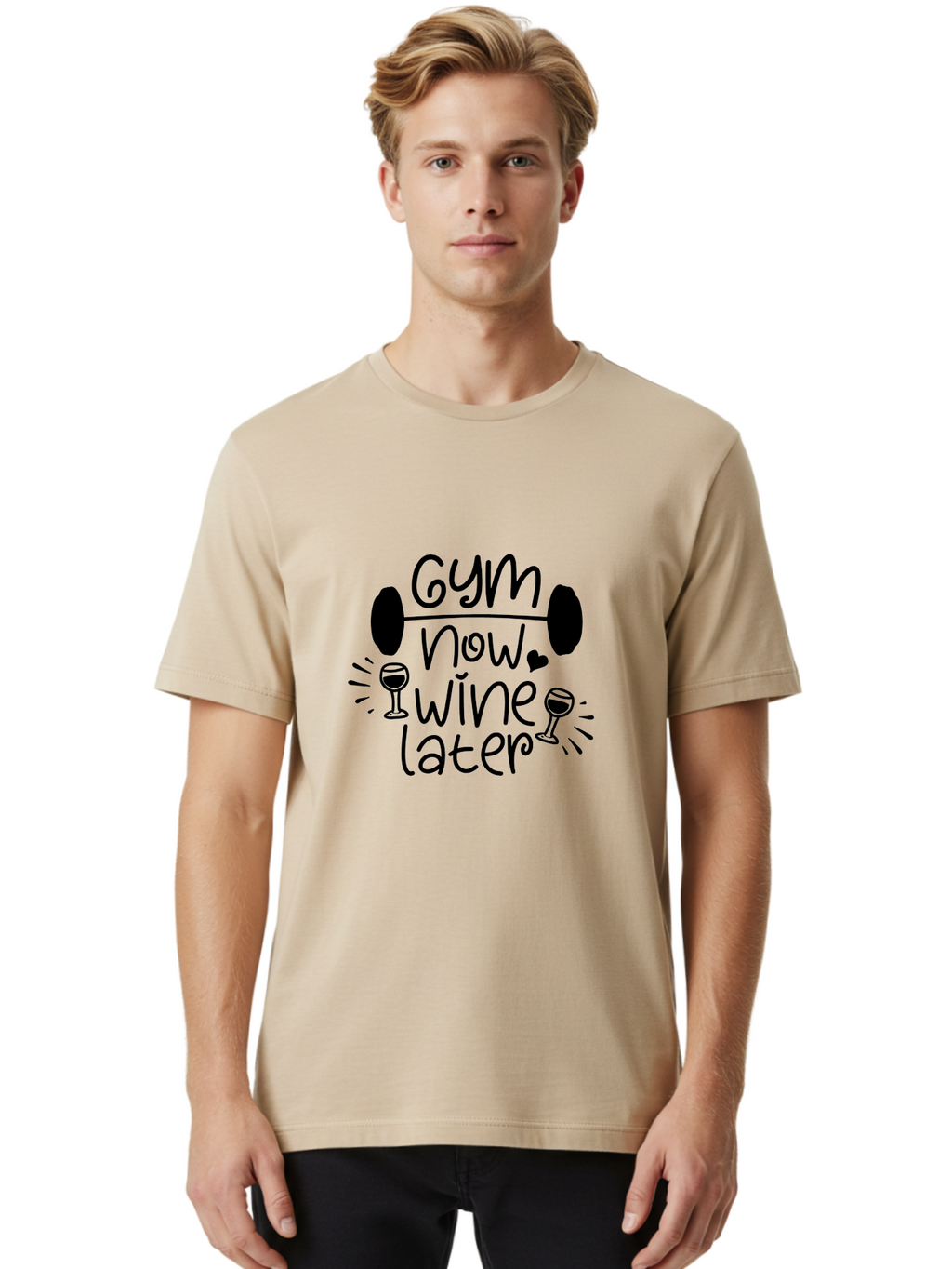 Gym-Now-Wine-Later Men'S Graphic Tee, 100% Cotton, Comfortable Casual Summer Wear, Machine Washable, Gym Motivation, Fitness Quote, Wine Lover, Workout Inspiration, Balance, Fitness Humor, Healthy Lifestyle, Gym And Wine Aac784