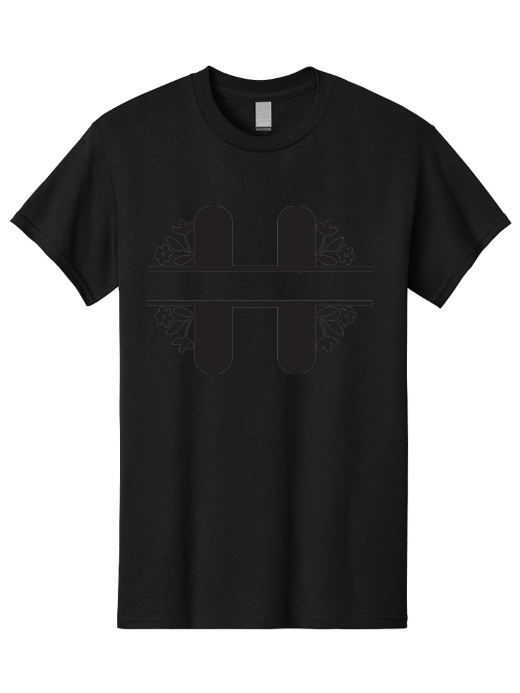 H-Symbol Men'S Graphic Tee, 100% Cotton, Comfortable Casual Summer Wear, Machine Washable, Stylized Letter H, Floral Accents, Decorative Typography, Black And Green Color Scheme, Elegant Font, Leaves And Flowers Aac785