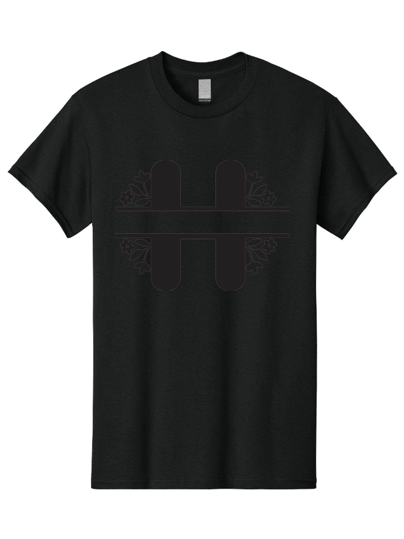 H-Symbol Men'S Graphic Tee, 100% Cotton, Comfortable Casual Summer Wear, Machine Washable, Stylized Letter H, Floral Accents, Decorative Typography, Black And Green Color Scheme, Elegant Font, Leaves And Flowers Aac785