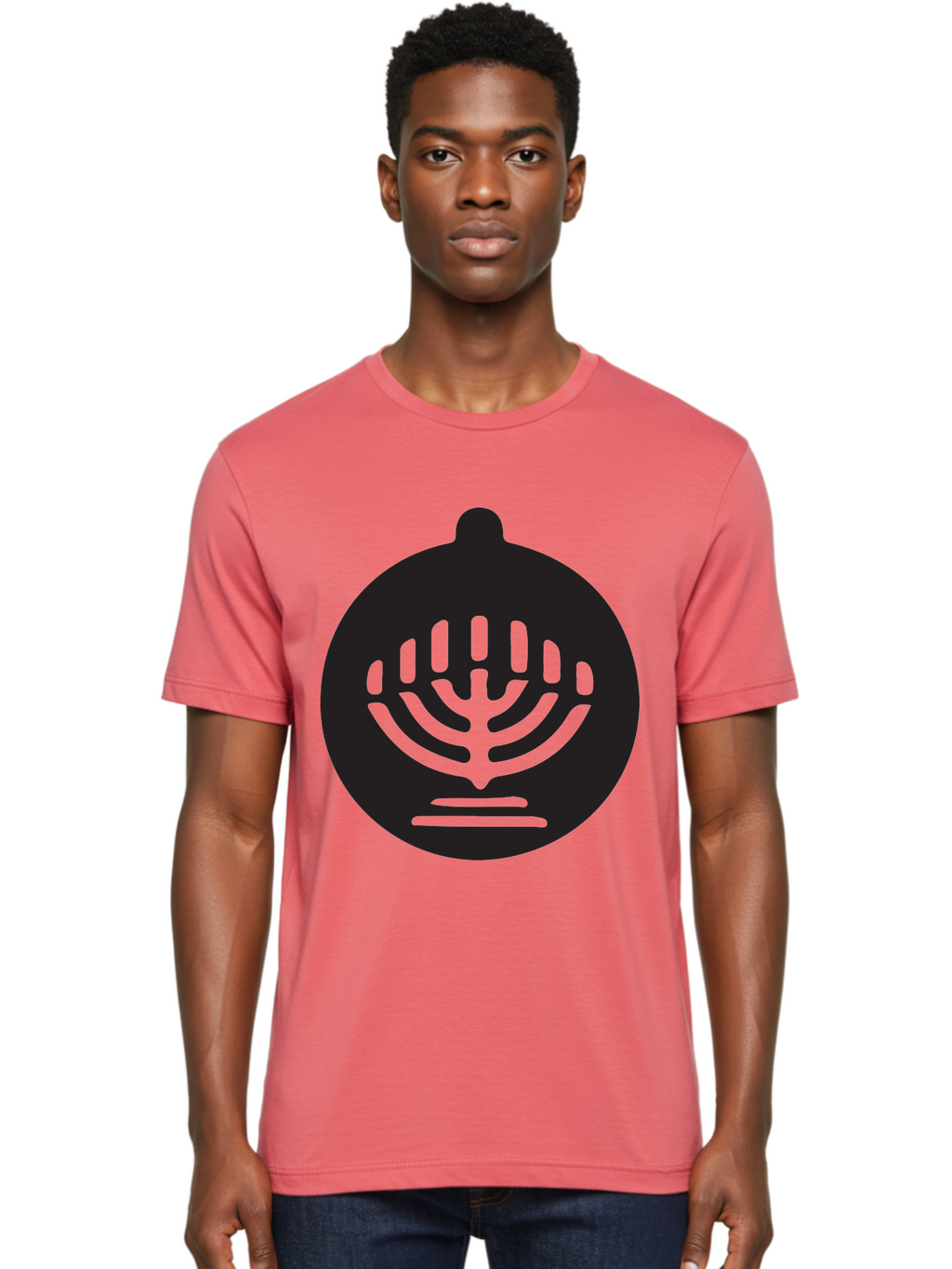 Hamsa-Menorah Men'S Graphic Tee, 100% Cotton, Comfortable Casual Summer Wear, Machine Washable, Hamsa And Menorah Symbol, Jewish Faith And Tradition, Protective Hamsa Hand, Seven-Branched Menorah, Faith And Spirituality, Cultural Heritage Aac789