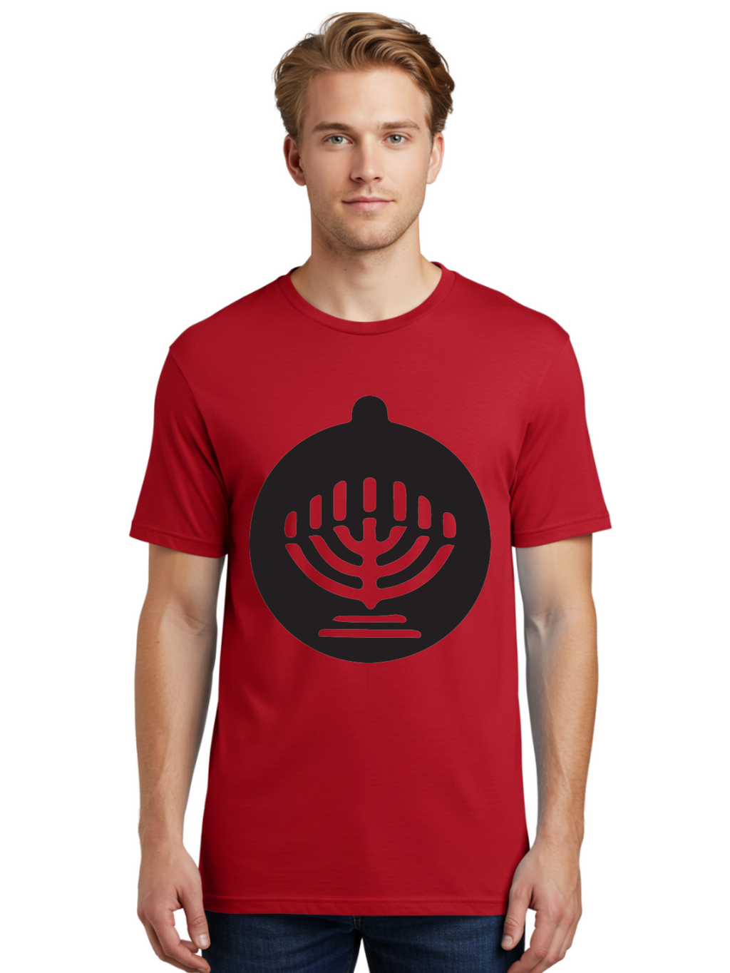 Hamsa-Menorah Men'S Graphic Tee, 100% Cotton, Comfortable Casual Summer Wear, Machine Washable, Hamsa And Menorah Symbol, Jewish Faith And Tradition, Protective Hamsa Hand, Seven-Branched Menorah, Faith And Spirituality, Cultural Heritage Aac789