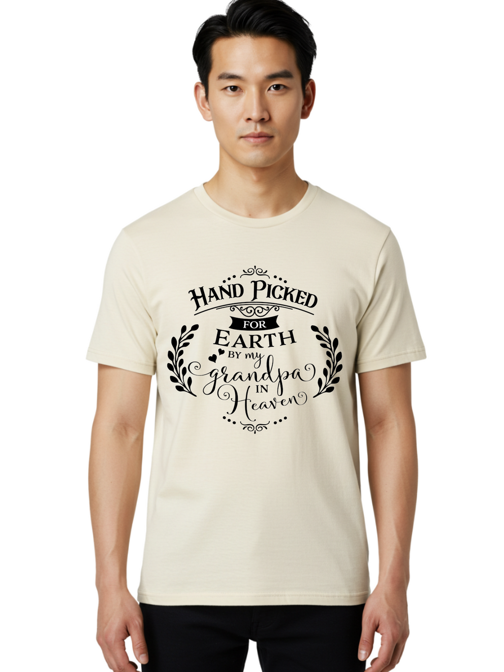 Hand-Picked-For-Earth-By-My-Grandpa-In-Heaven Men'S Graphic Tee, 100% Cotton, Comfortable Casual Summer Wear, Machine Washable, Hand Picked For Earth, Grandpa In Heaven, Heartwarming Quote, Memorial Tribute, Family Love, Inspirational Saying, Aac792