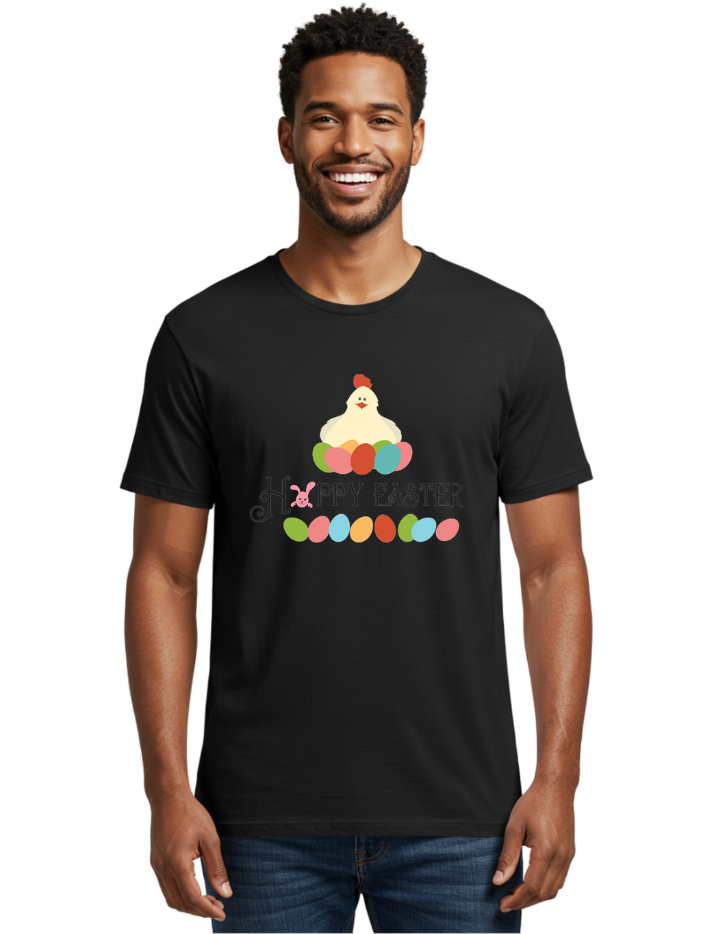 Happy-Easter Men'S Graphic Tee, 100% Cotton, Comfortable Casual Summer Wear, Machine Washable, Easter Eggs, Happy Easter, Easter Bunny, Easter Egg Hunt, Easter Celebration, Colorful Eggs, Spring Season, Chickens And Eggs Aac796